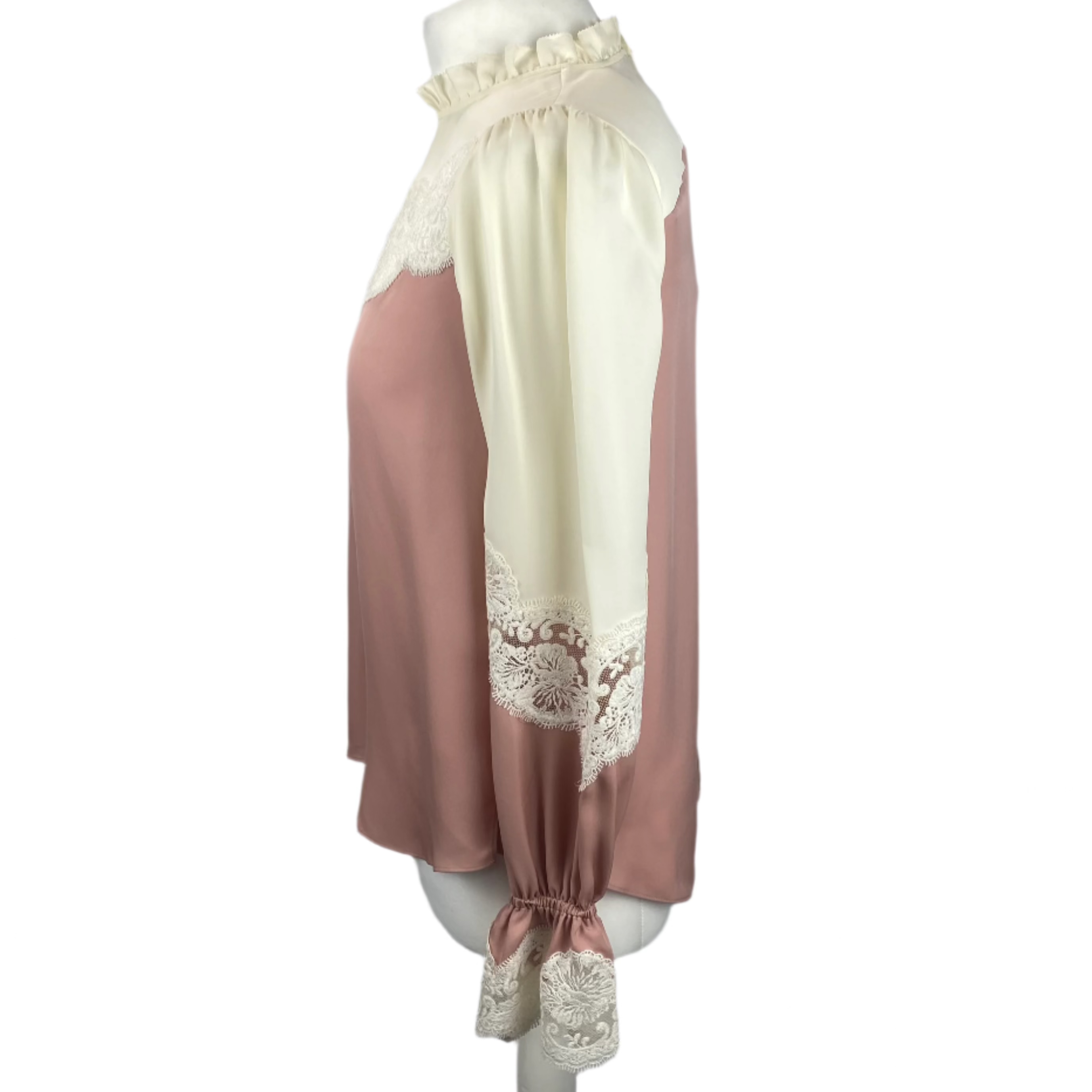 Me&Em Dusty Pink Silk & Cream Lace Blouse XXS