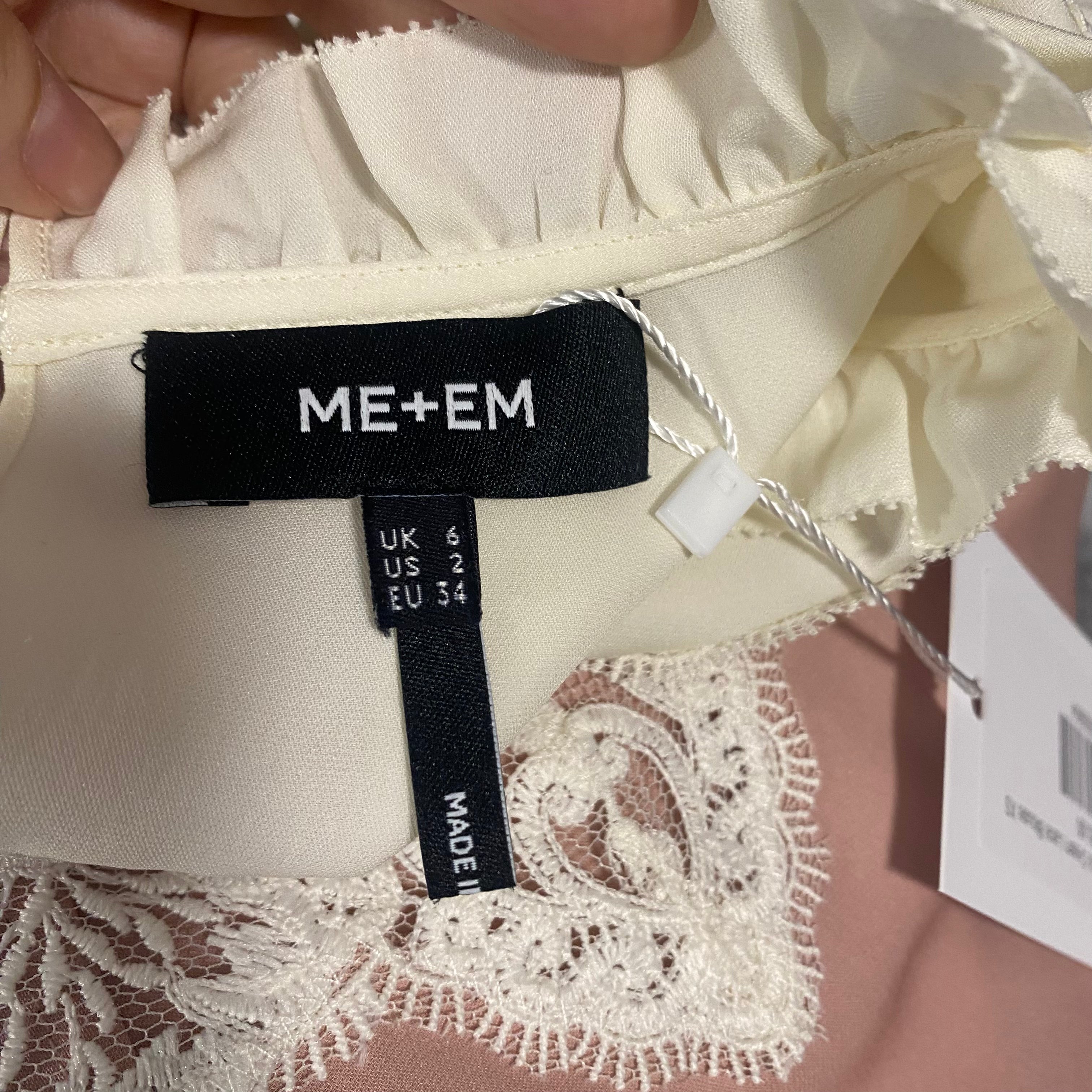 Me&Em Dusty Pink Silk & Cream Lace Blouse XXS