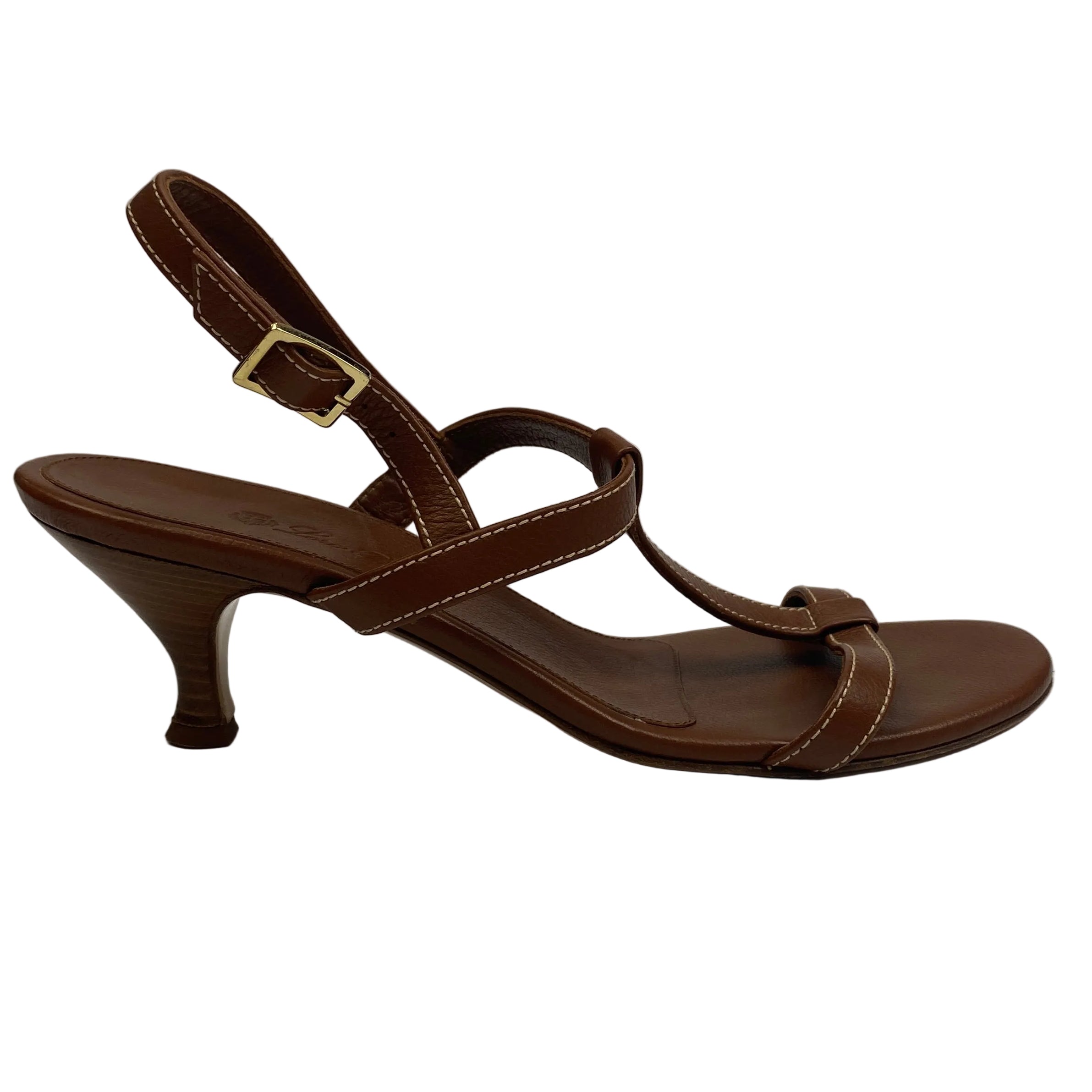 Loro Piana £685 Brown T-Bar Kitten Heels 40