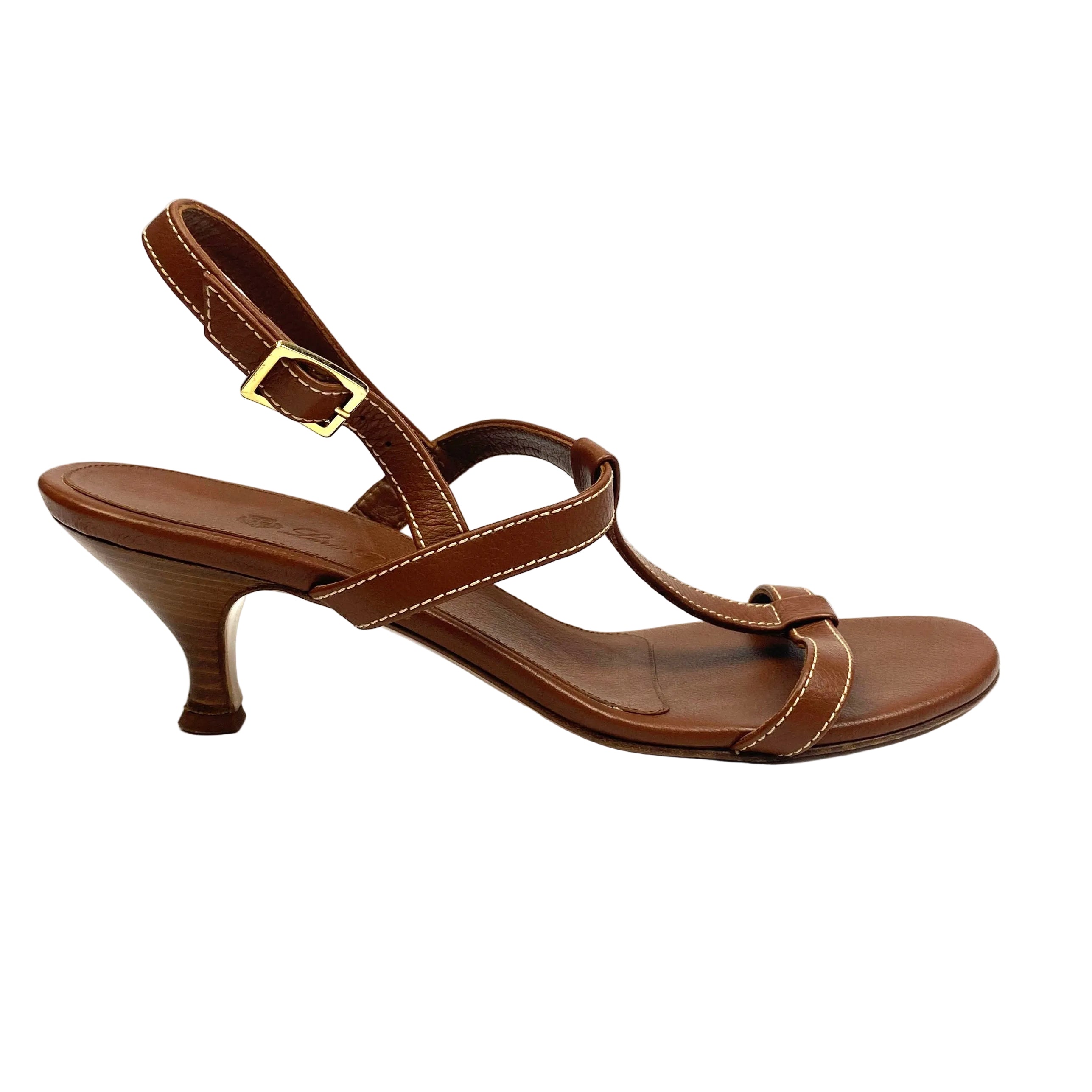 Loro Piana Brown Leather T-Bar Sandal 40