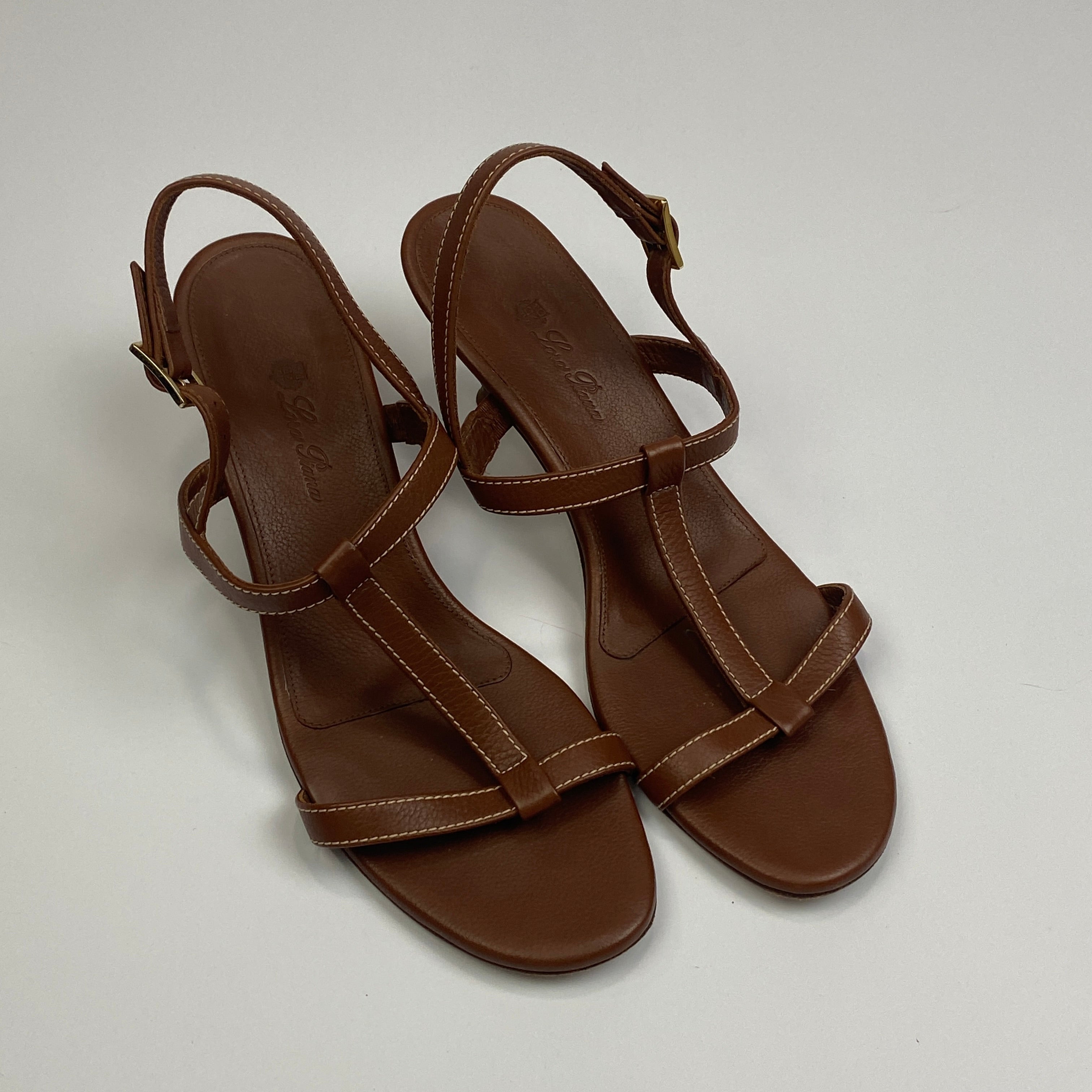 Loro Piana Brown Leather T-Bar Sandal 40
