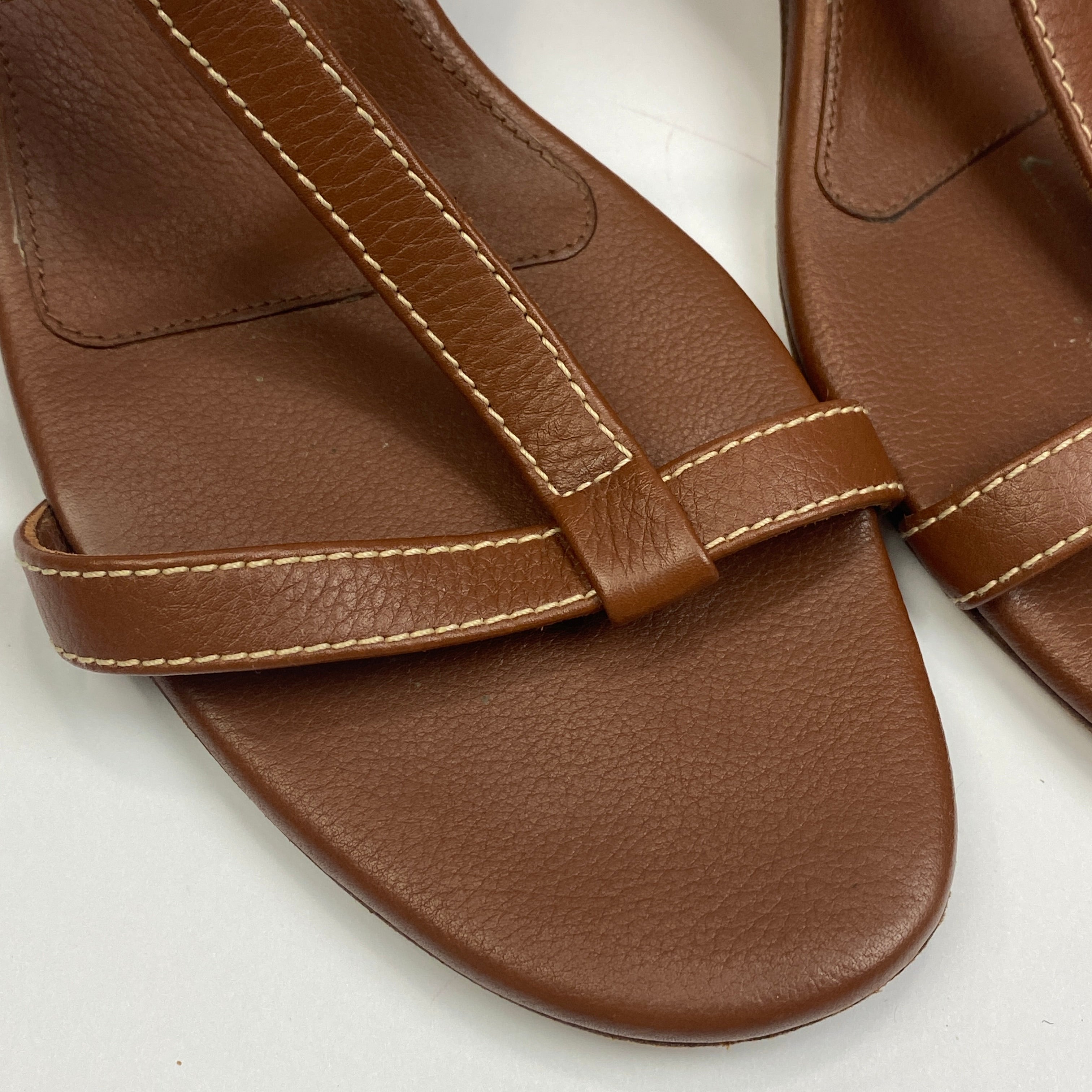 Loro Piana Brown Leather T-Bar Sandal 40