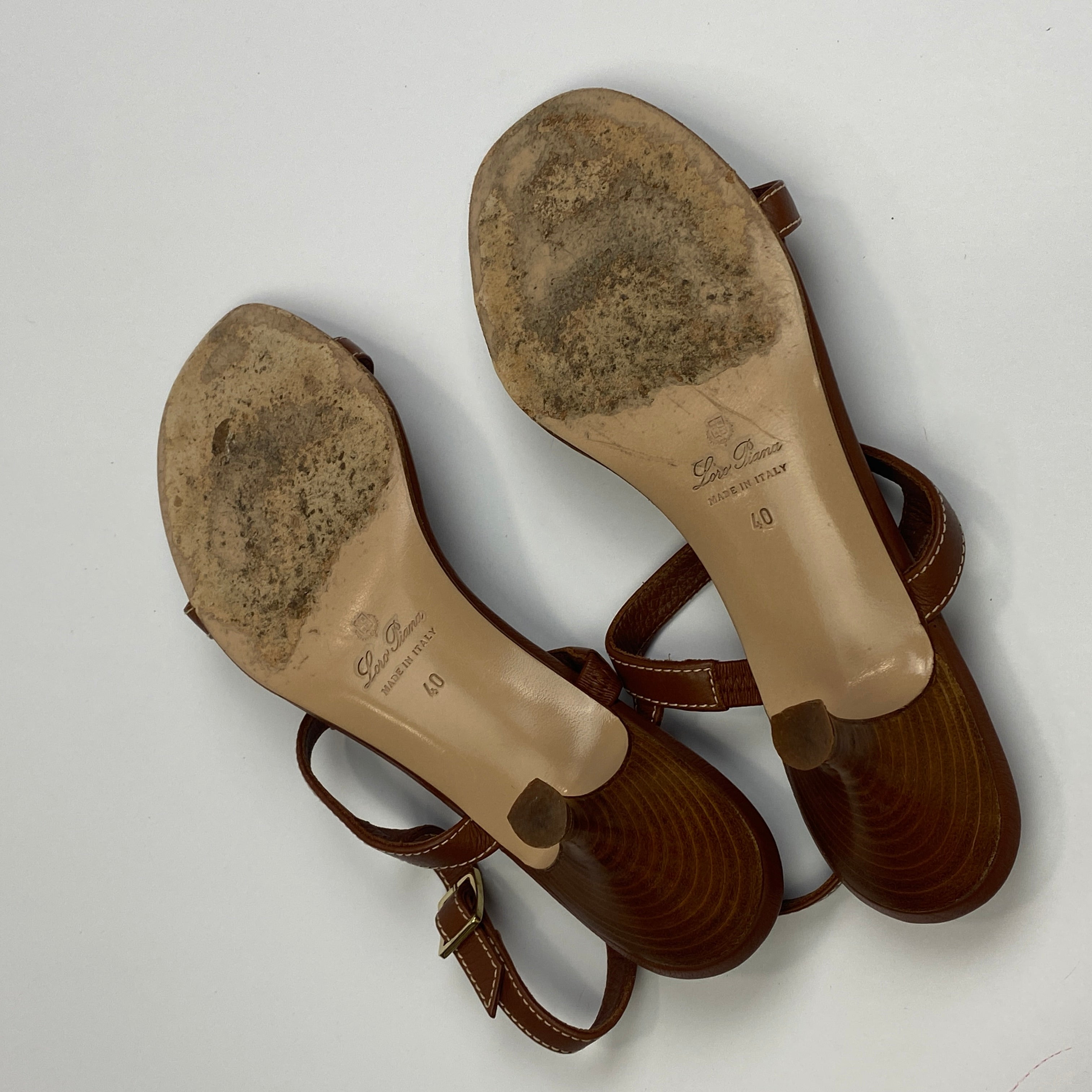 Loro Piana Brown Leather T-Bar Sandal 40
