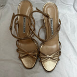 Manolo Blahnik Gold Leather Strappy Sandals 40