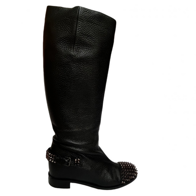 Christian Louboutin Black Leather Spike Riding Boots 39