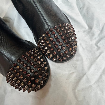 Christian Louboutin Black Leather Spike Riding Boots 39