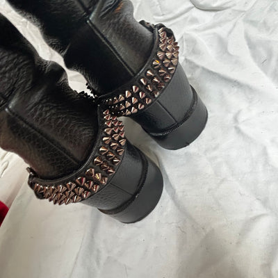 Christian Louboutin Black Leather Spike Riding Boots 39