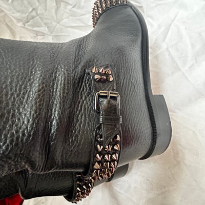 Christian Louboutin Black Leather Spike Riding Boots 39