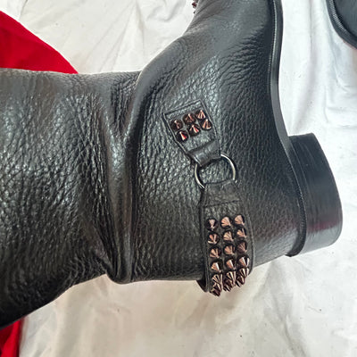 Christian Louboutin Black Leather Spike Riding Boots 39