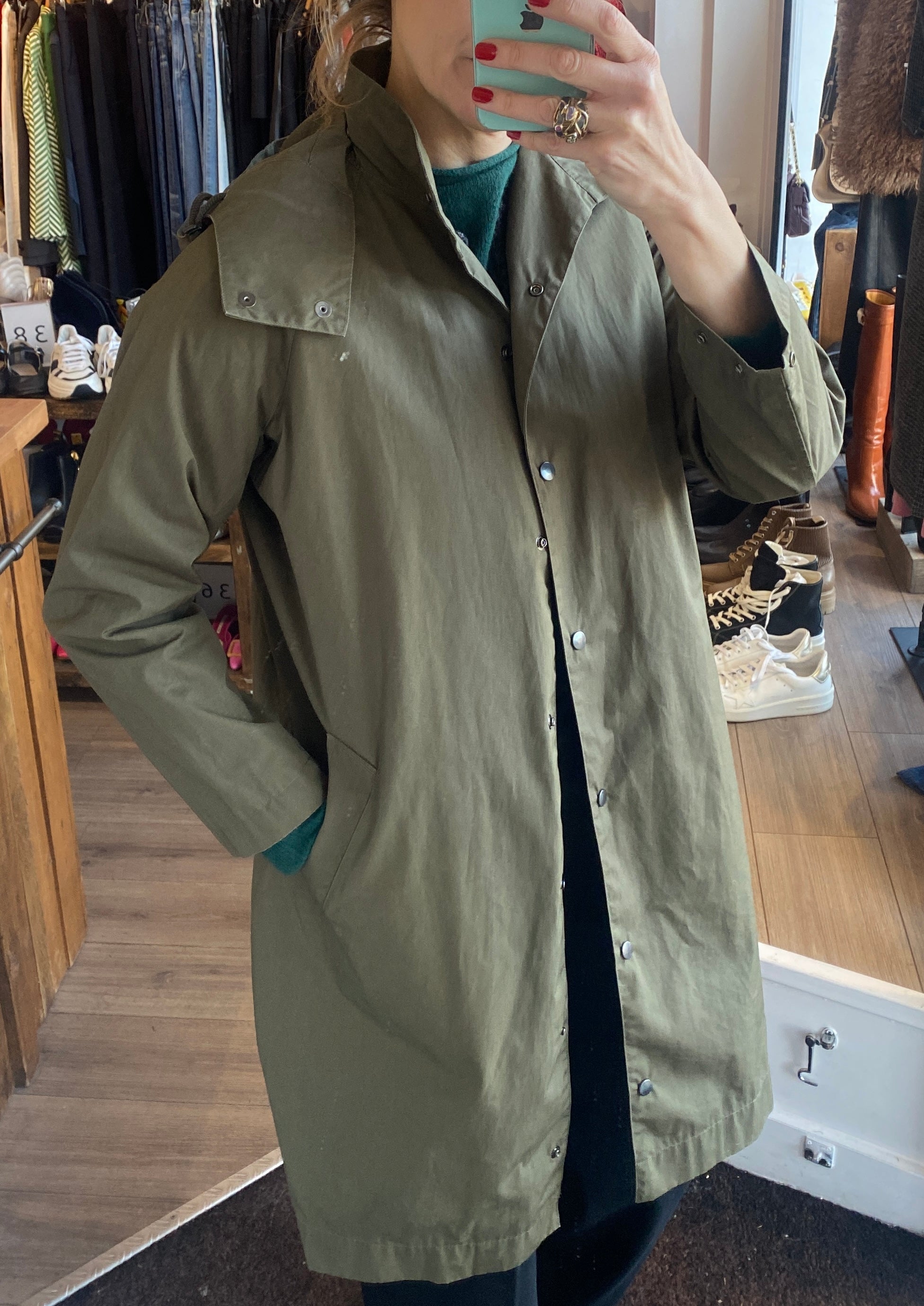 Bamford £795 Khaki Cotton Rain Mac Oversized XS/S