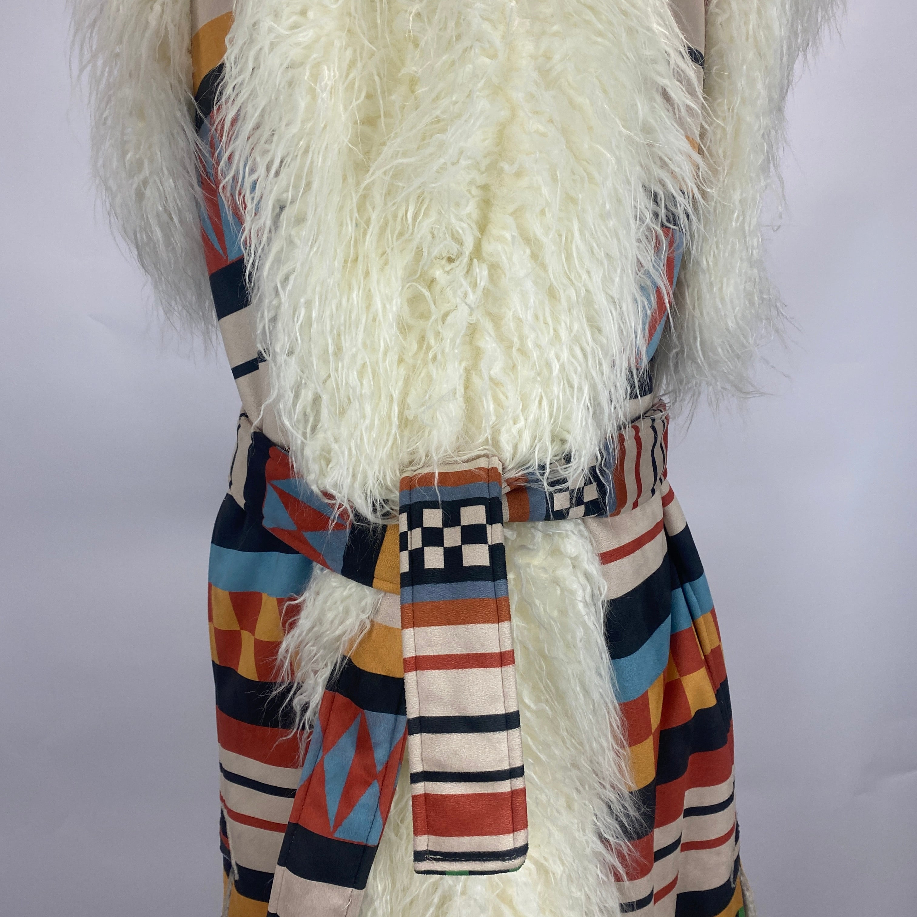 Stella Jean £1100 Geometric Faux Fur Longline Gilet S/M