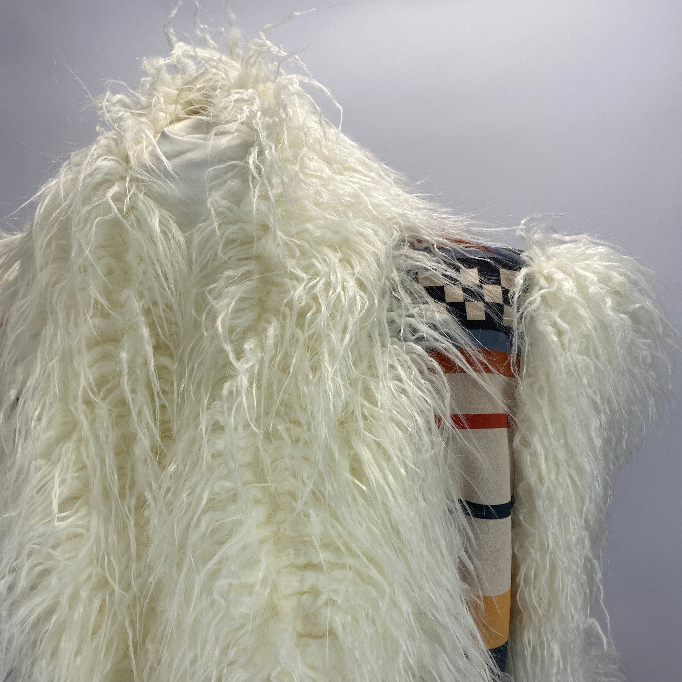 Stella Jean £1100 Geometric Faux Fur Longline Gilet S/M