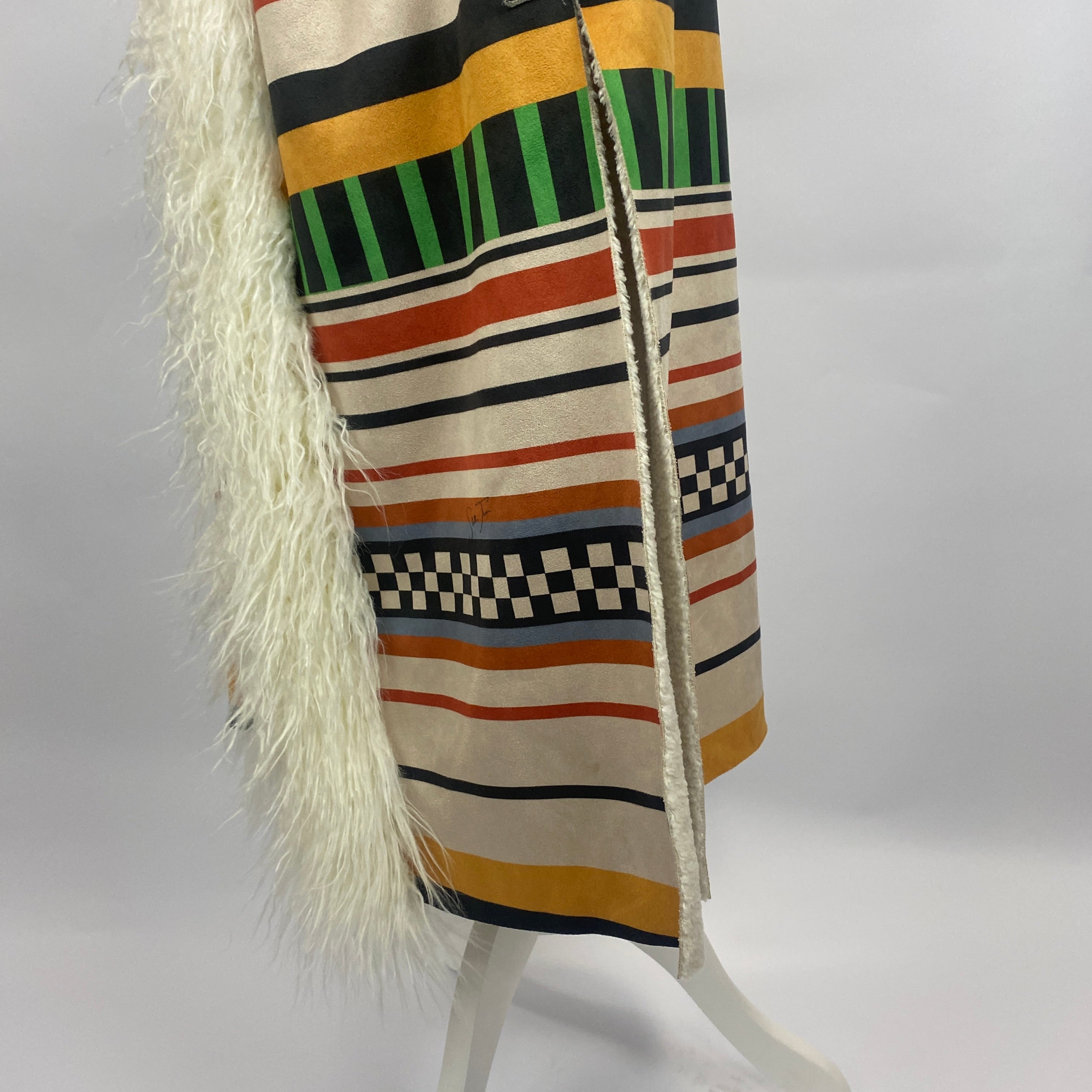 Stella Jean £1100 Geometric Faux Fur Longline Gilet S/M