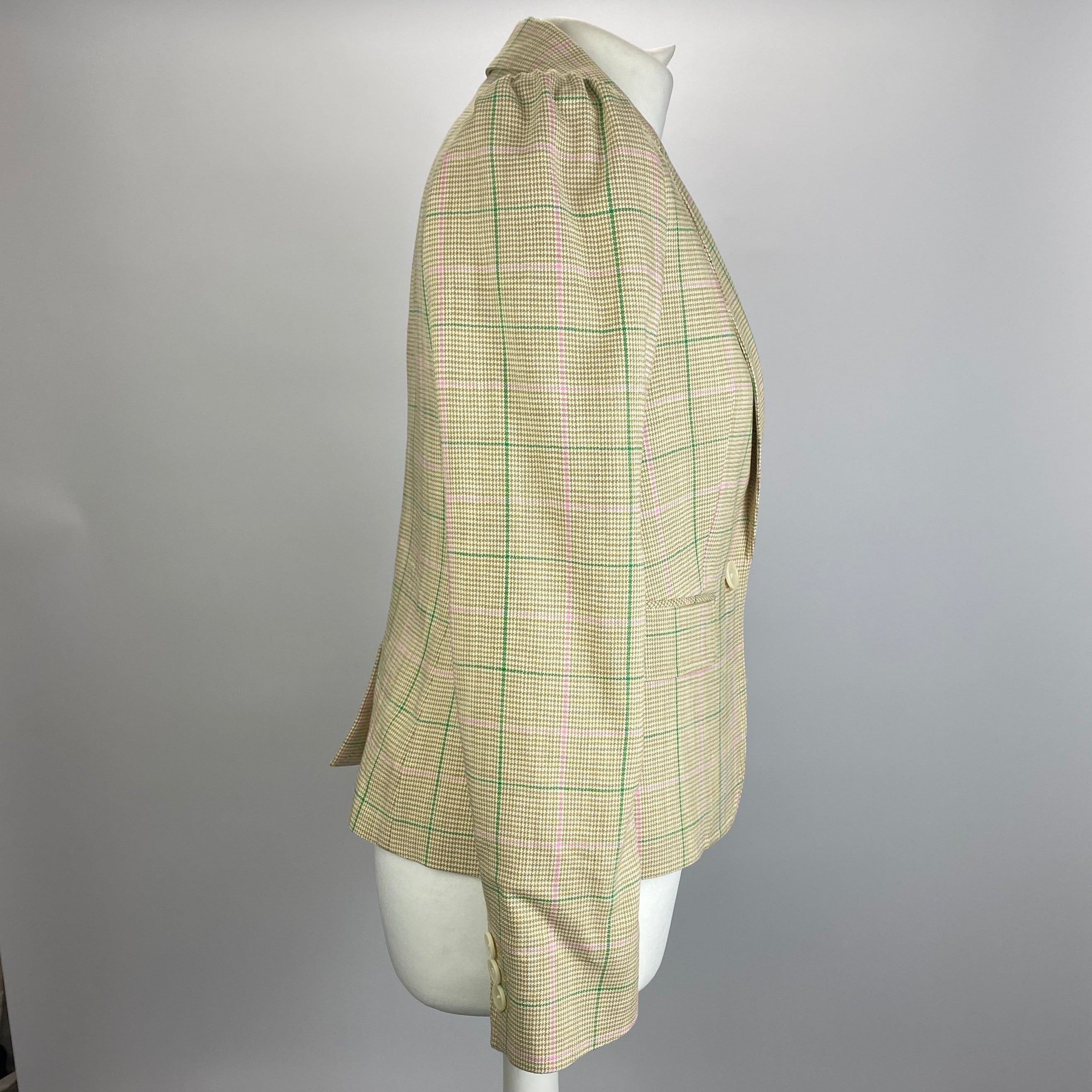 Me&Em £375 Beige & Green Check Crop Blazer XS