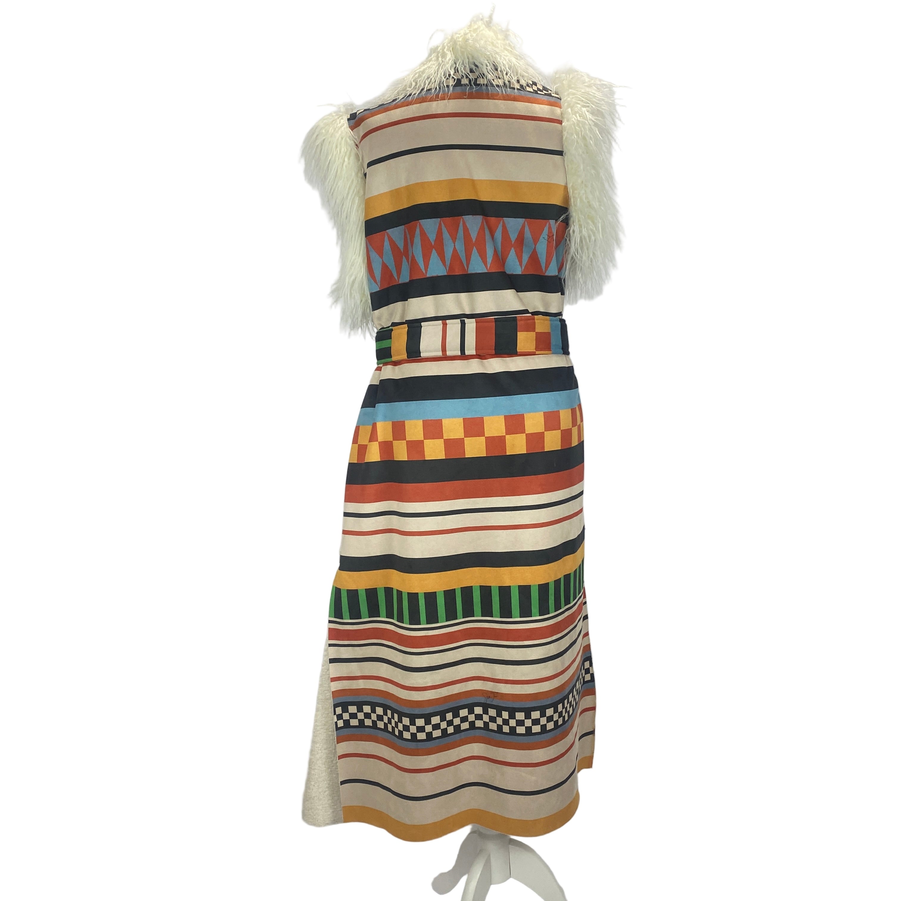 Stella Jean £1100 Geometric Faux Fur Longline Gilet S/M