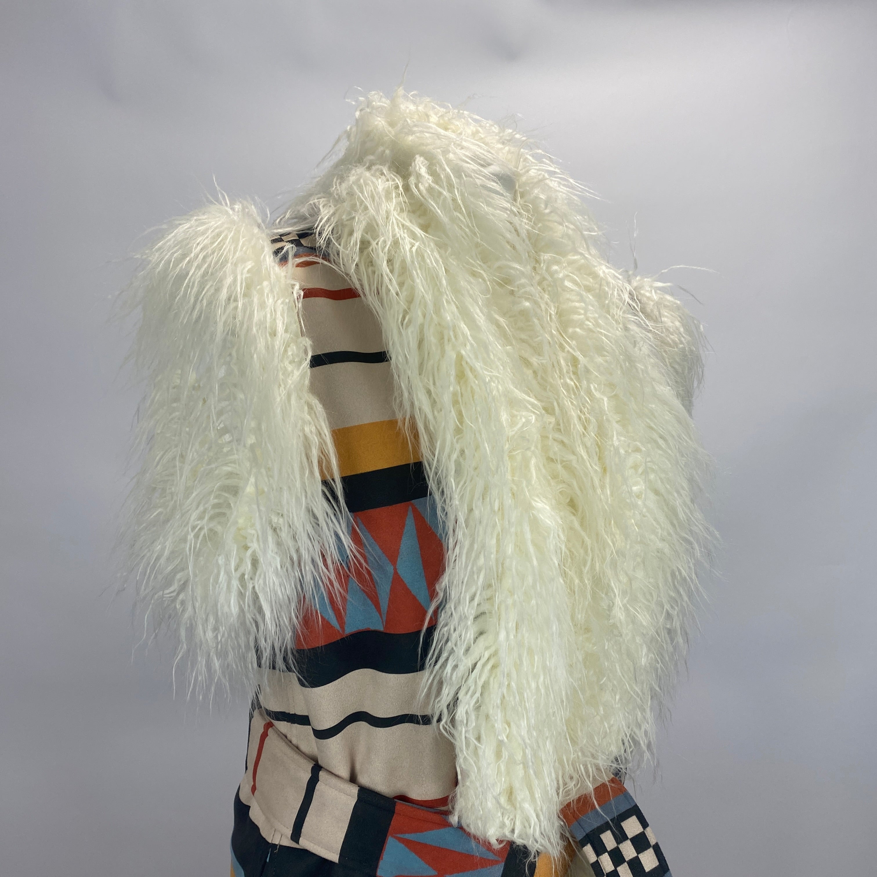 Stella Jean £1100 Geometric Faux Fur Longline Gilet S/M