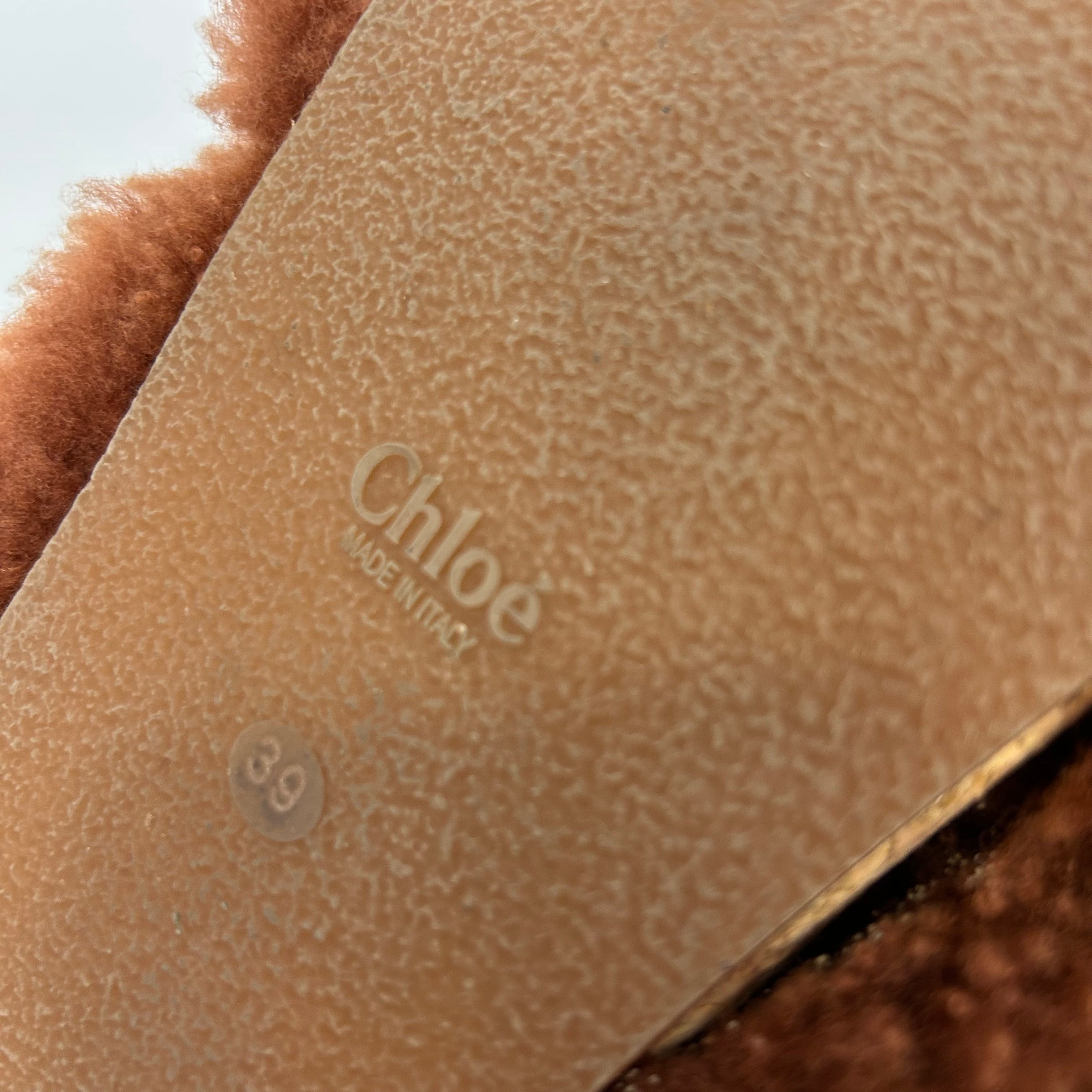 Chloe Cinammon Sheepskin Flatbed Sandals 39
