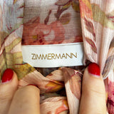 Zimmermann £845 Peach Rose Print Silk Chiffon Pussybow Dress XS