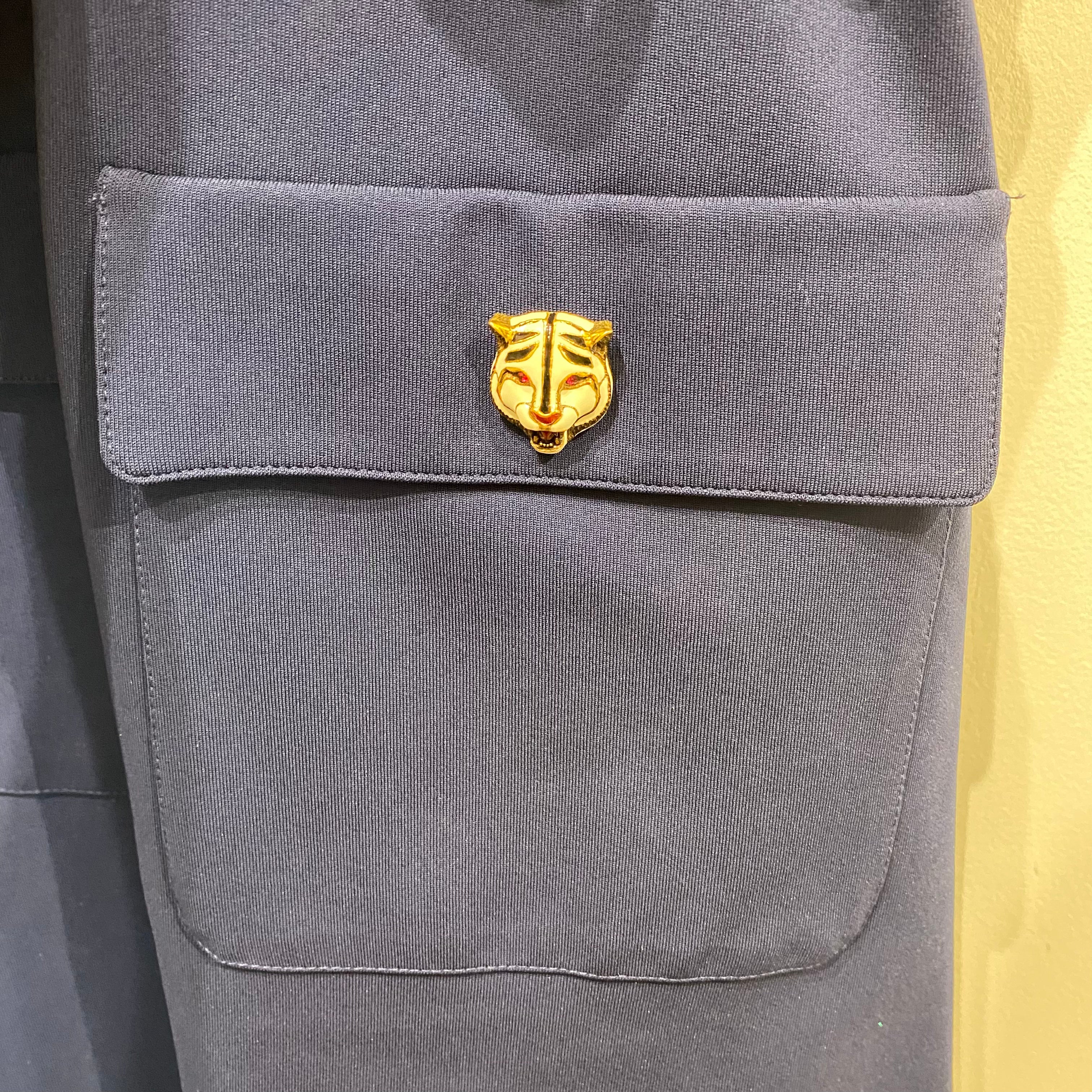 Gucci Navy Tigers Head Stretch Belted Shirt Dress M