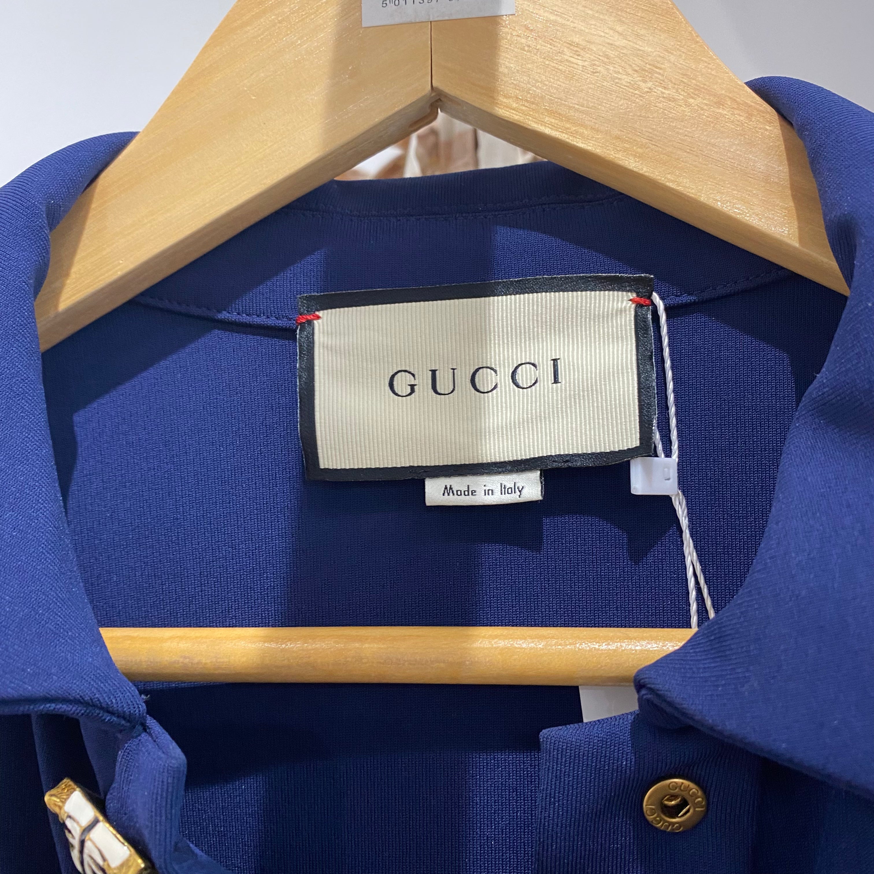 Gucci Navy Tigers Head Stretch Belted Shirt Dress M