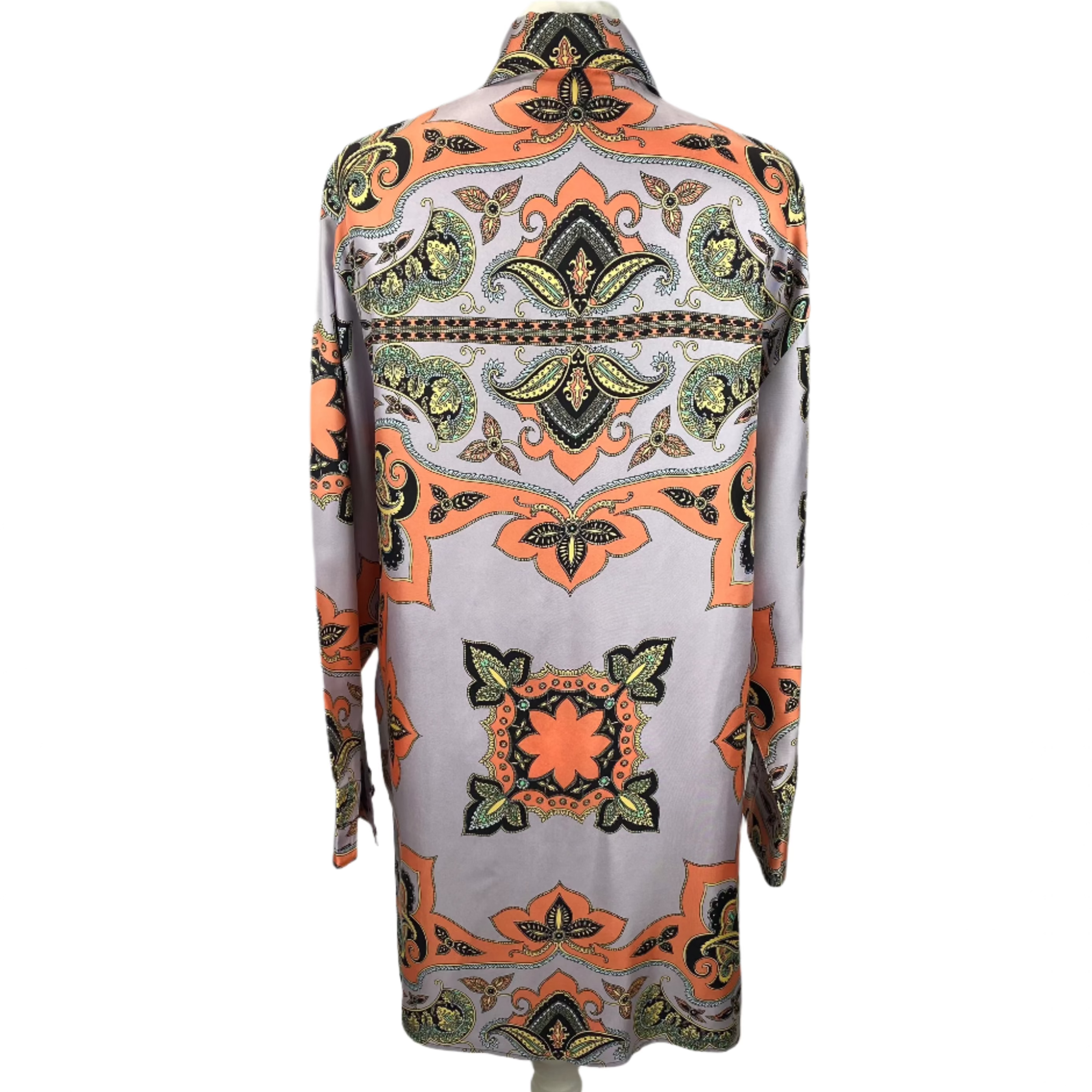 Etro £620 Pale Lavender & Apricot Print Silk Shirt Dress M