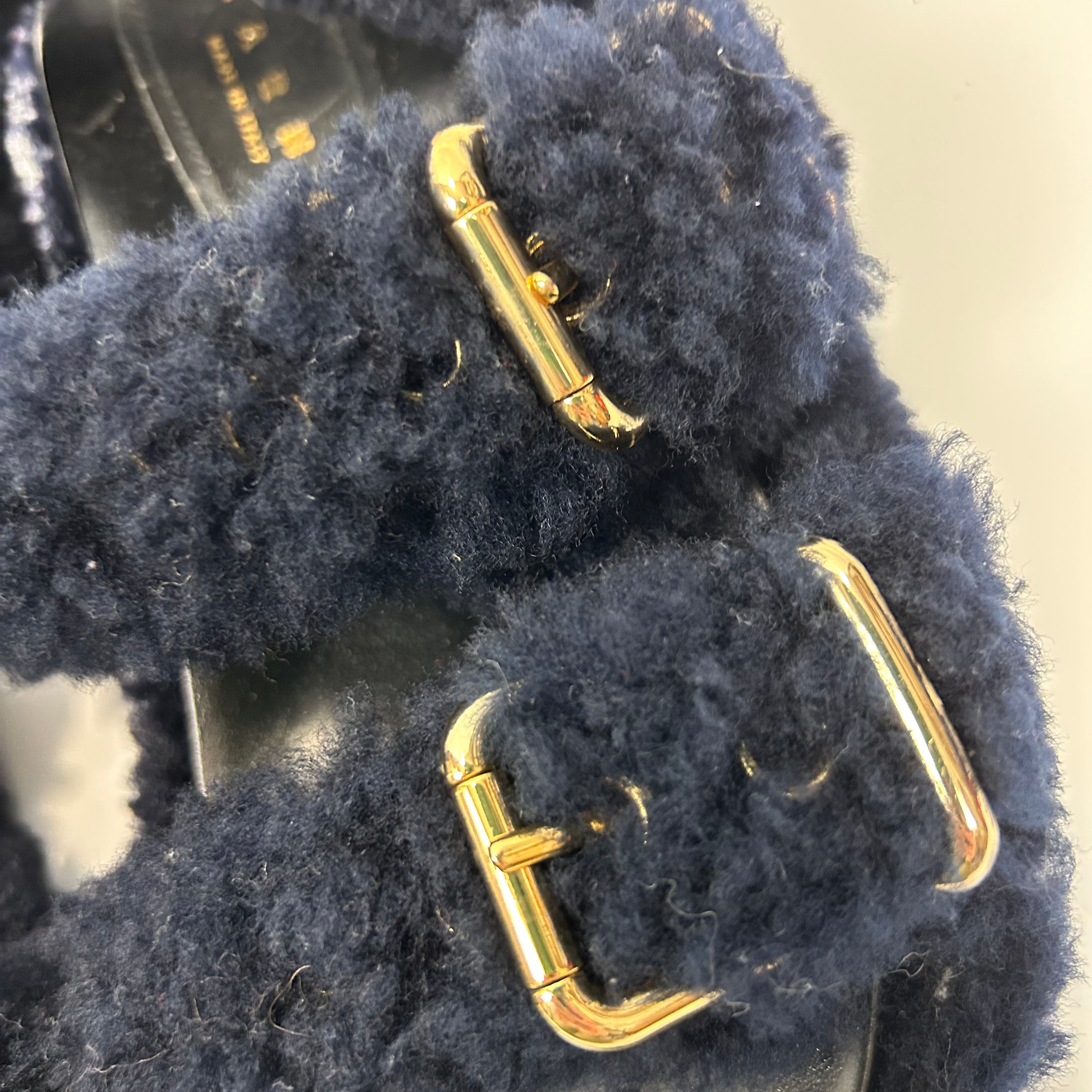 Marni New Navy Sheepskin Flatbed Sandals 37
