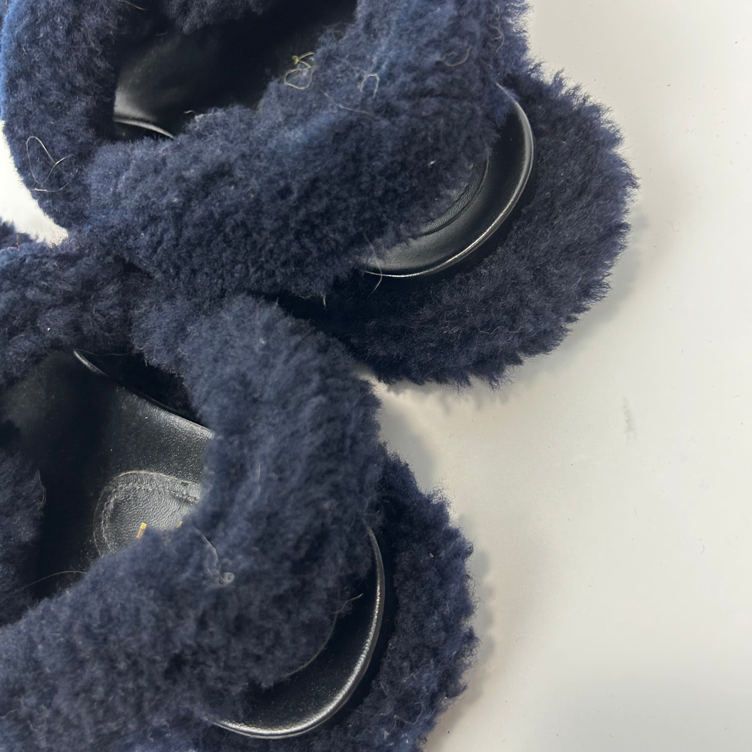 Marni New Navy Sheepskin Flatbed Sandals 37