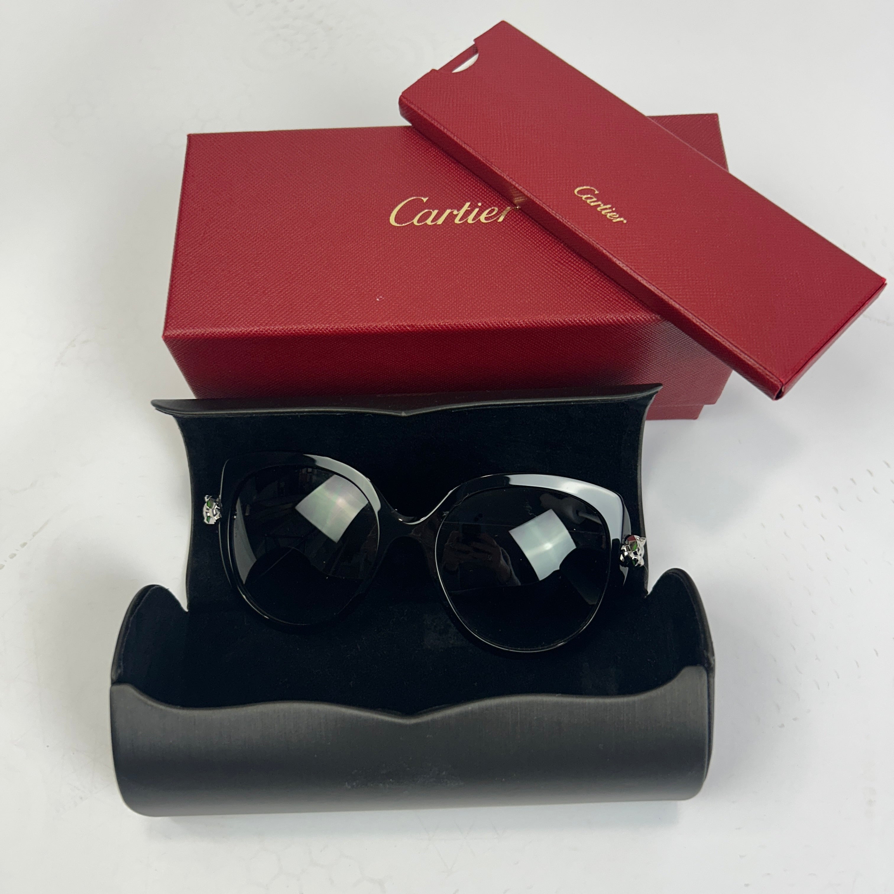 Cartier £1030 Black Wild Panthere Oversize Sunglasses 55X17