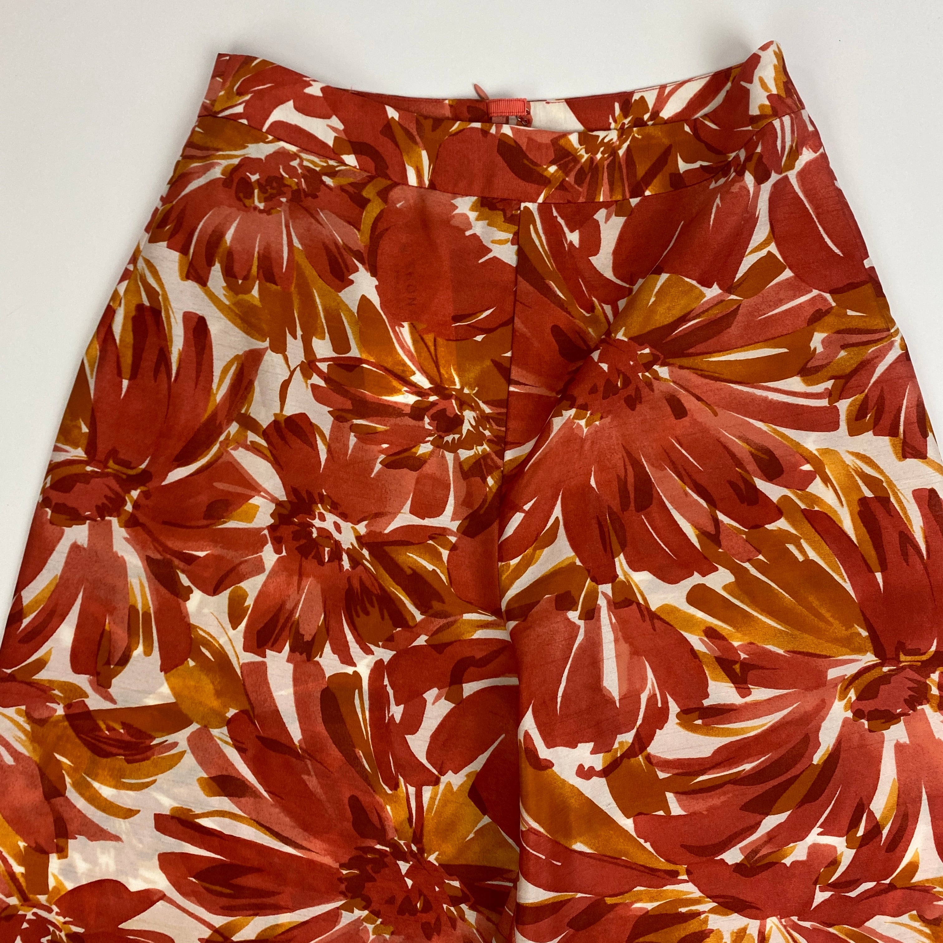 Alexis New £295 Burnt Orange & Ivory Floral Brushstroke Pants S