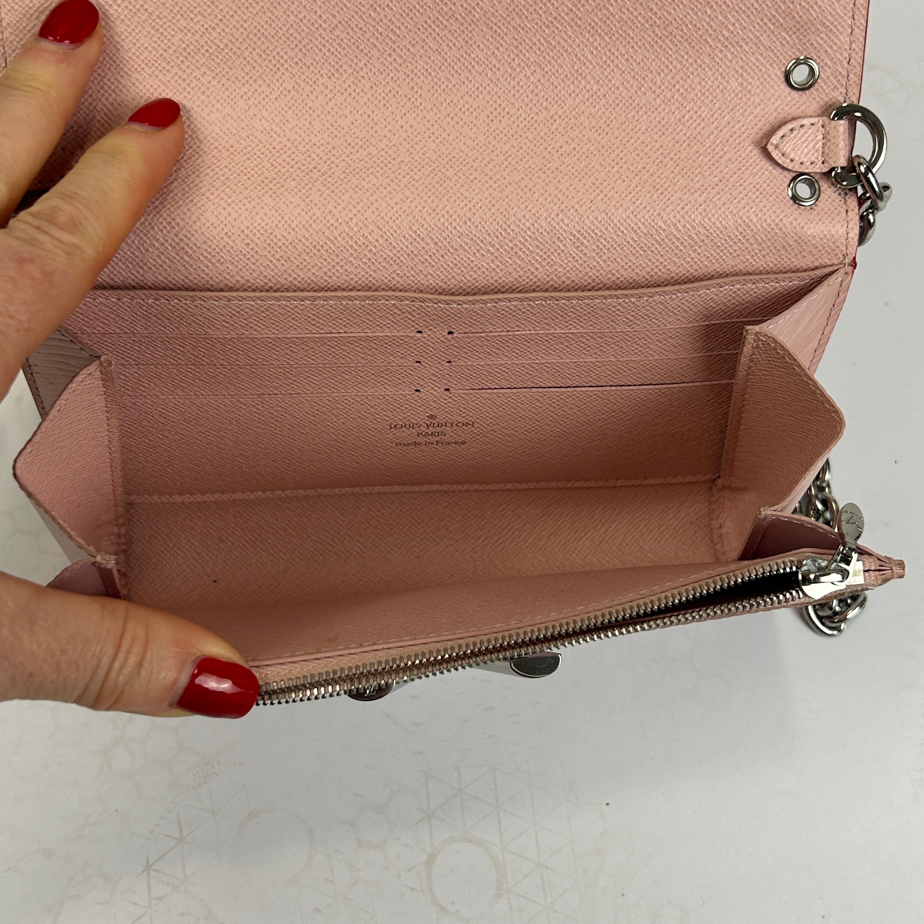 Louis Vuitton Pink Epi Leather Twist Chain Wallet