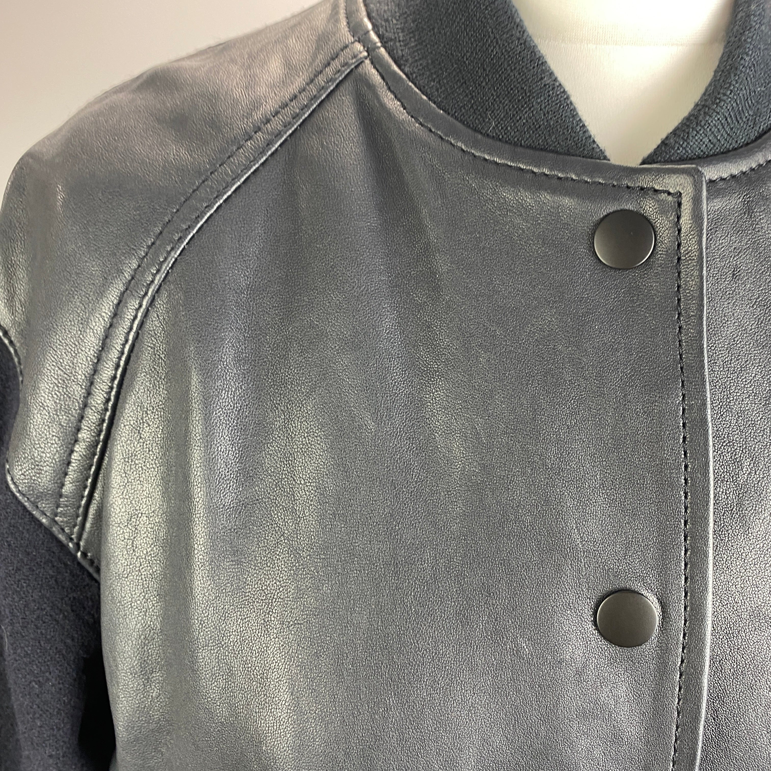 Me&Em Navy Leather Wool Sleeve Bomber Varsity Jacket XS
