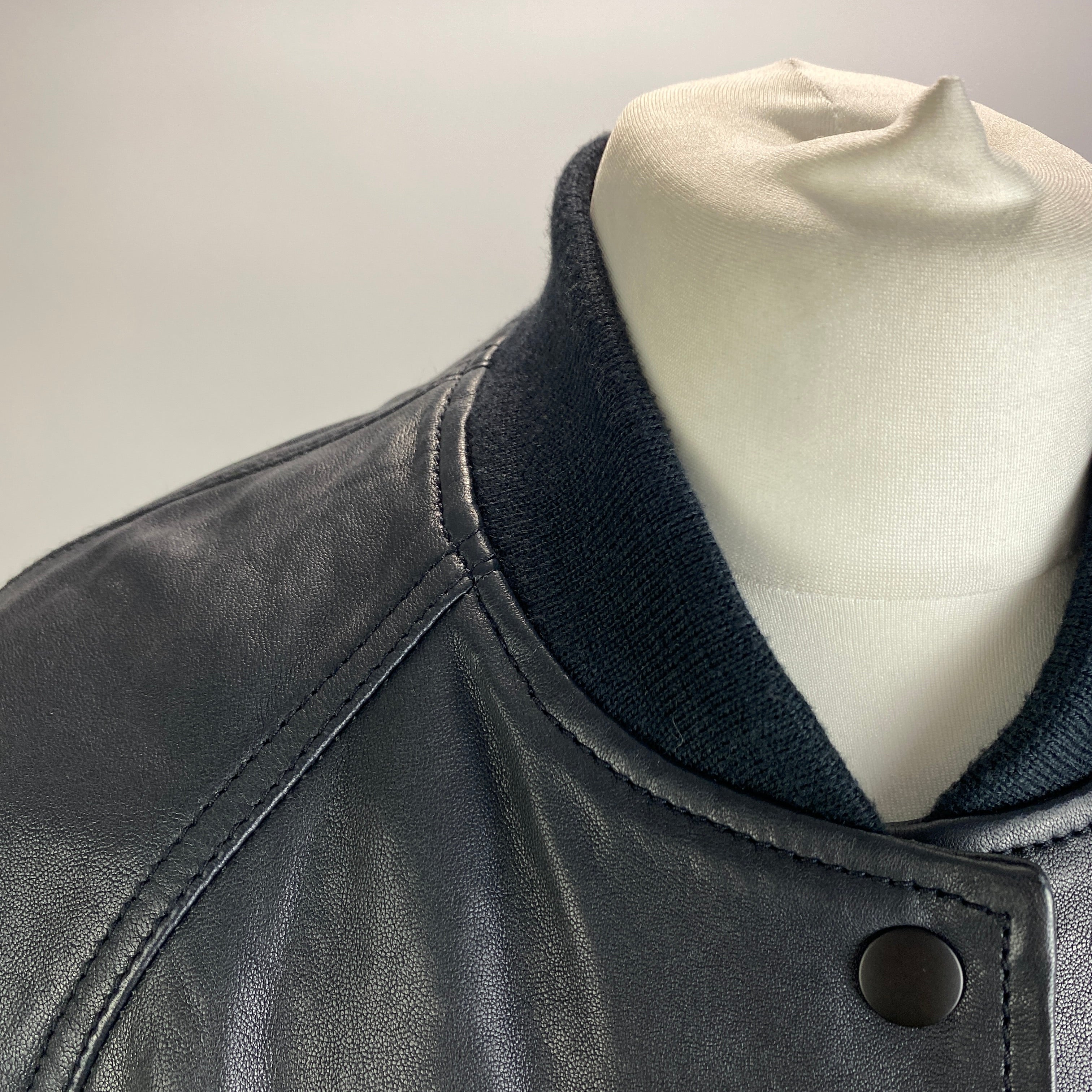 Me&Em Navy Leather Wool Sleeve Bomber Varsity Jacket XS