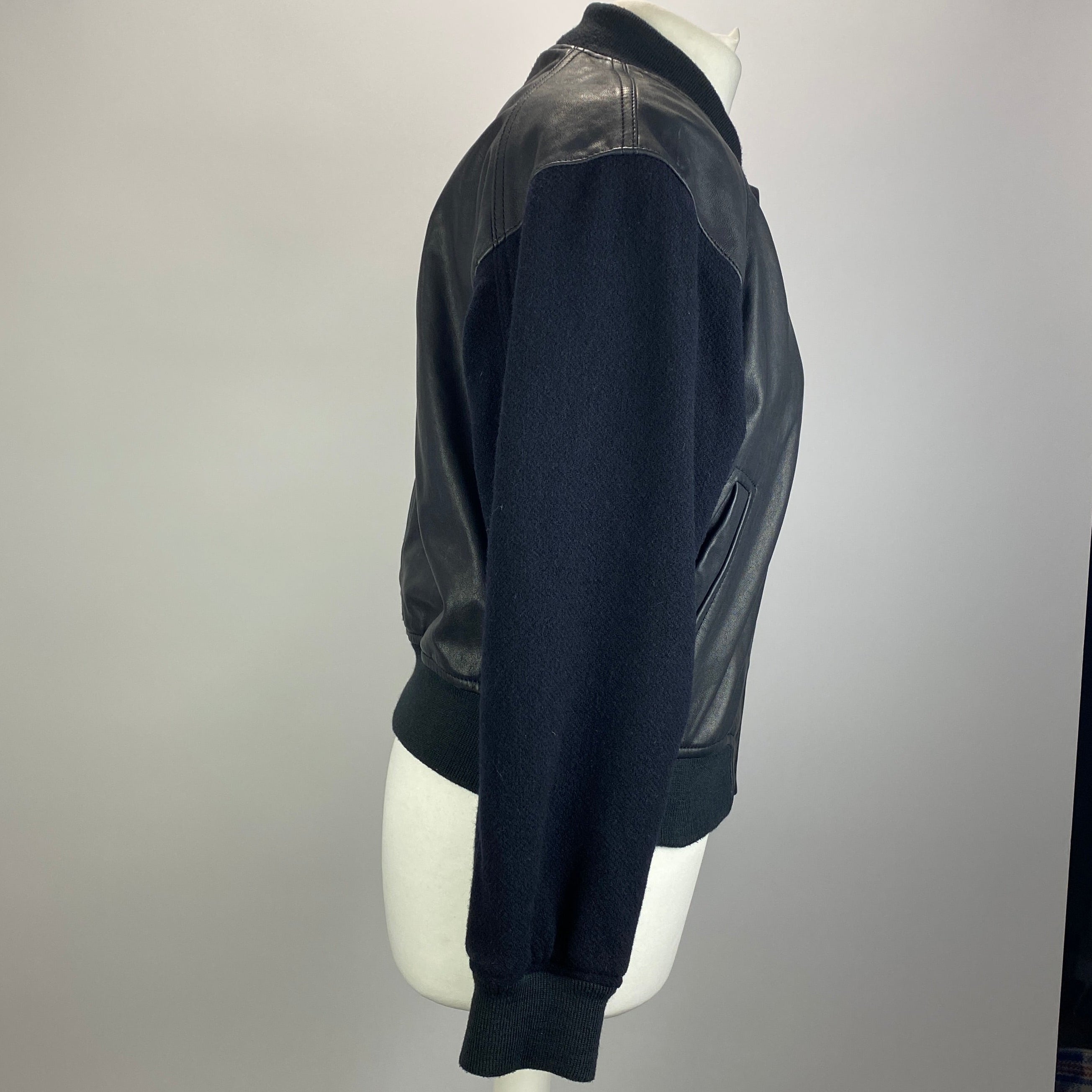 Me&Em Navy Leather Wool Sleeve Bomber Varsity Jacket XS