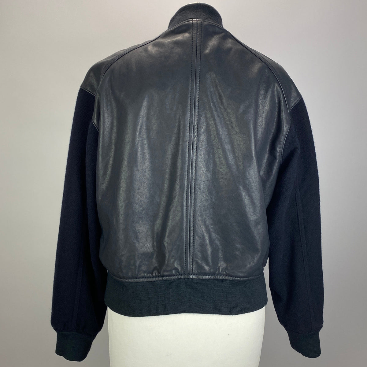 Me&Em Navy Leather Wool Sleeve Bomber Varsity Jacket XS