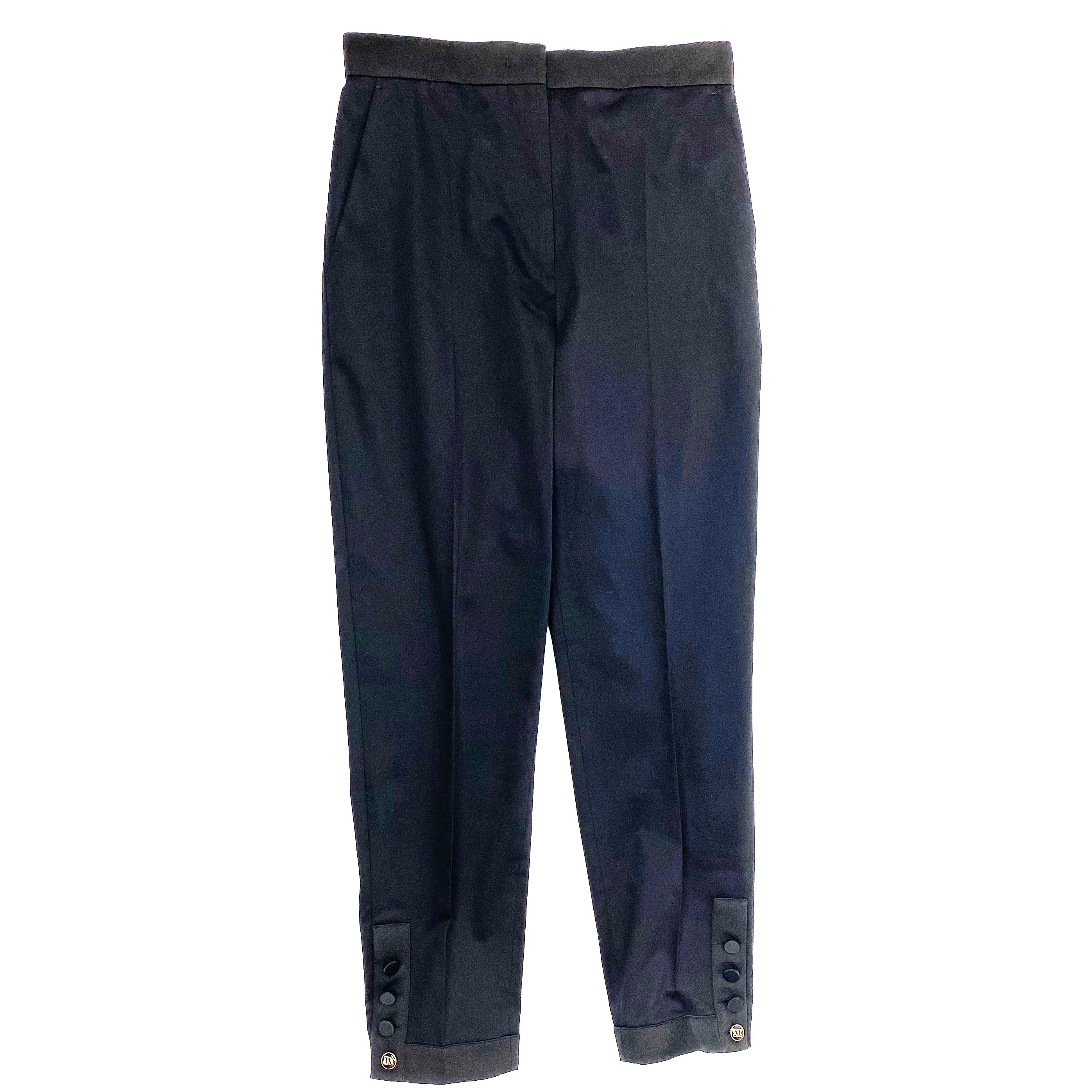 Max Mara New Black Stretch Cotton Ankle Detail Pants S