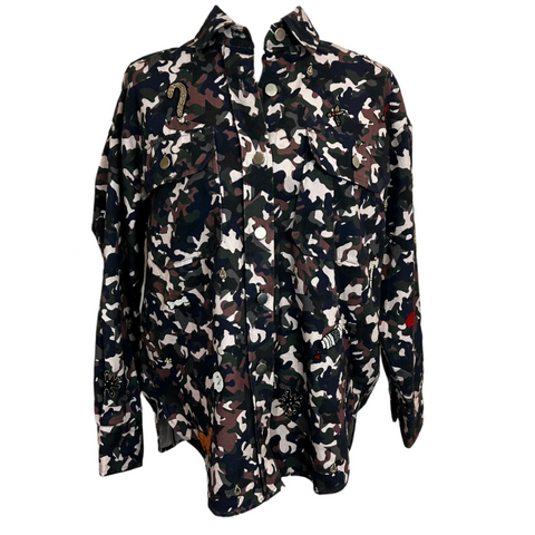 Vilagallo Brand New £229 Embellished Camo Canvas Jacket M