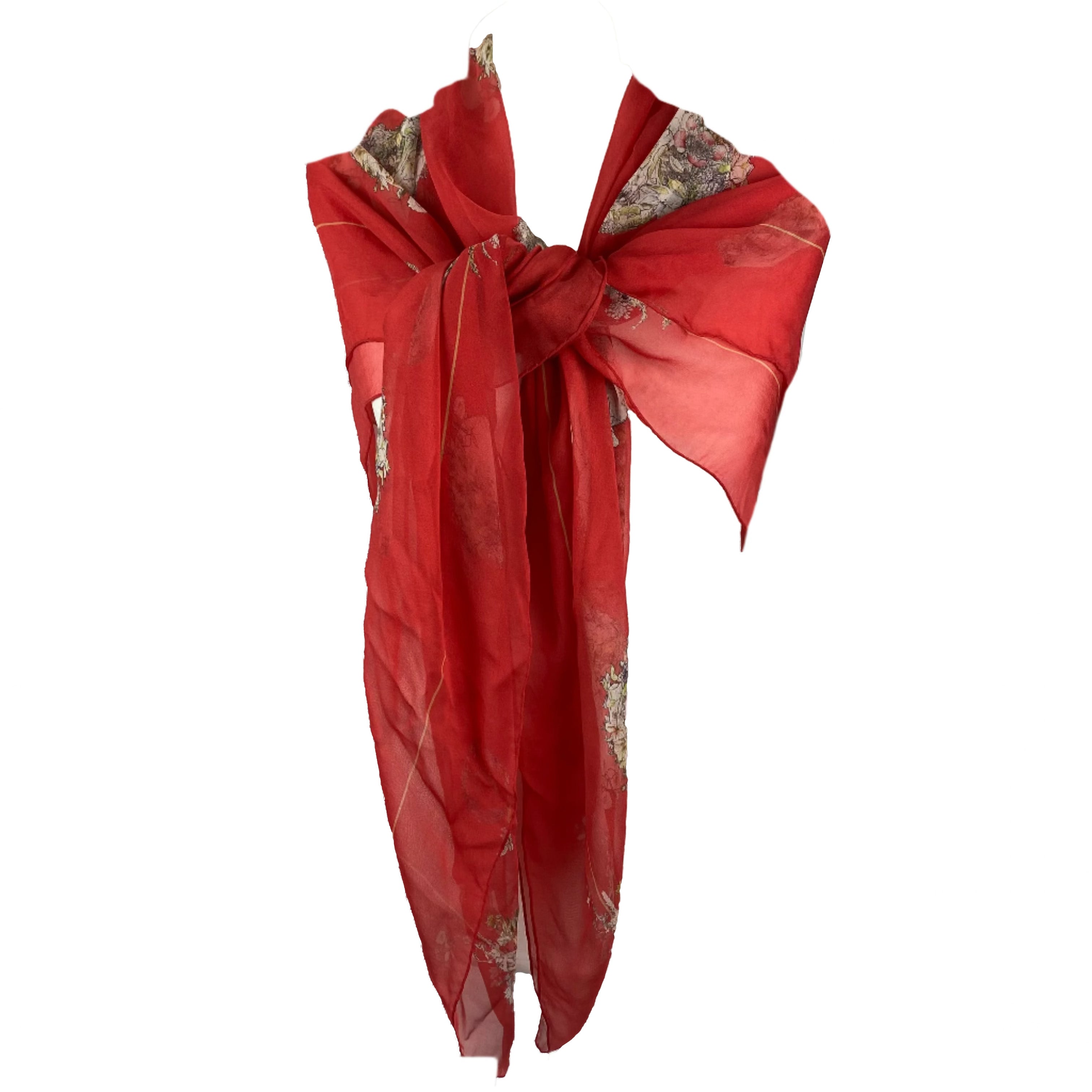 Alexander McQueen Scarlet Floral Skull Silk Chiffon Scarf