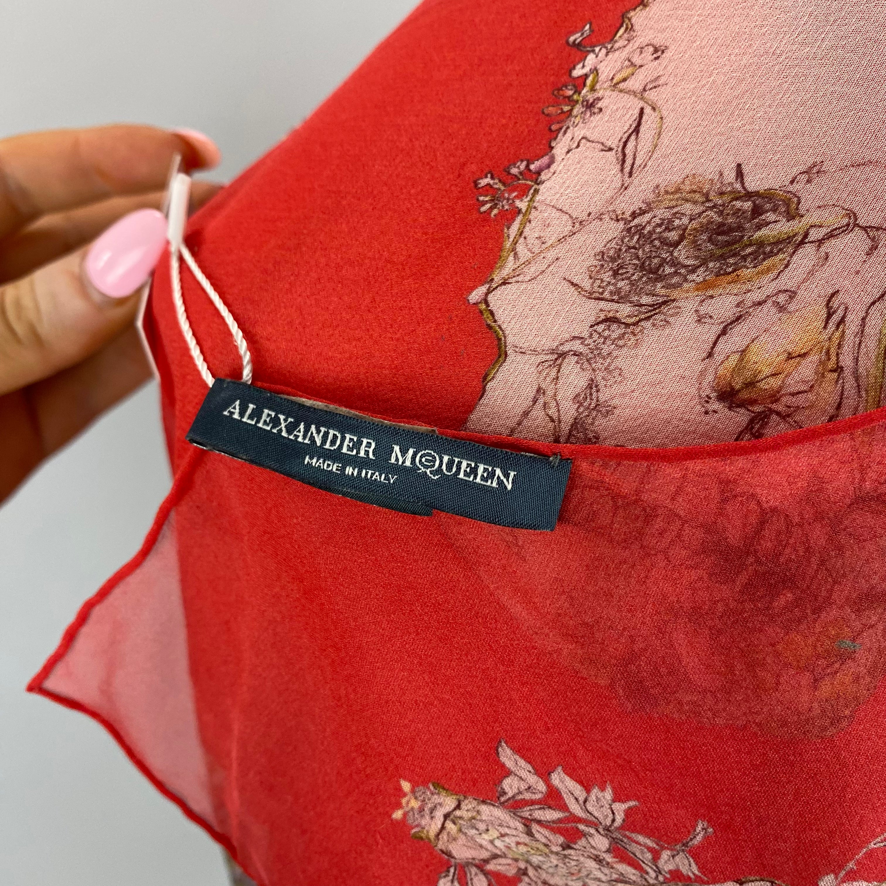 Alexander McQueen Scarlet Floral Skull Silk Chiffon Scarf
