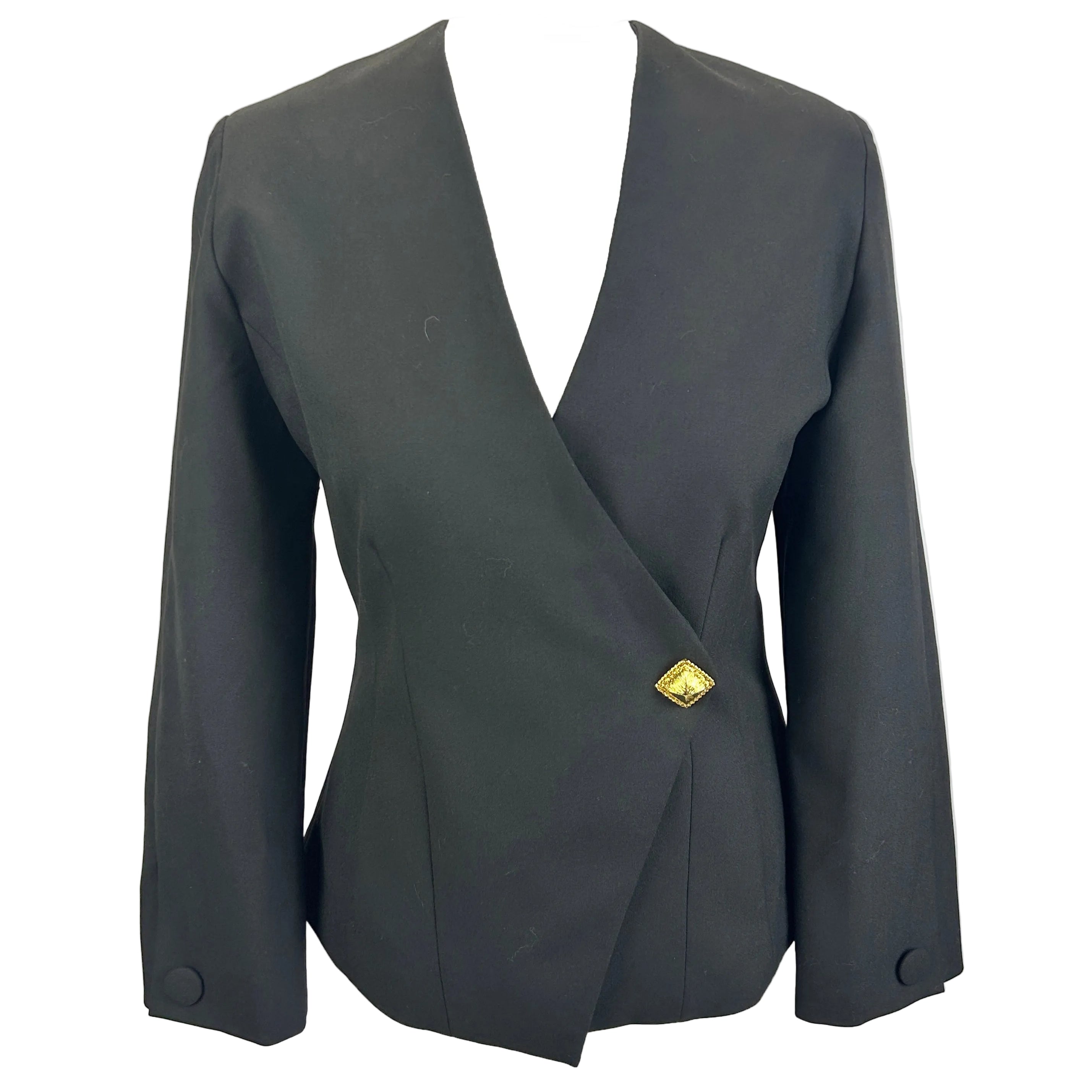 Destree £650 Black Crepe Aloise Gold Button Blazer S