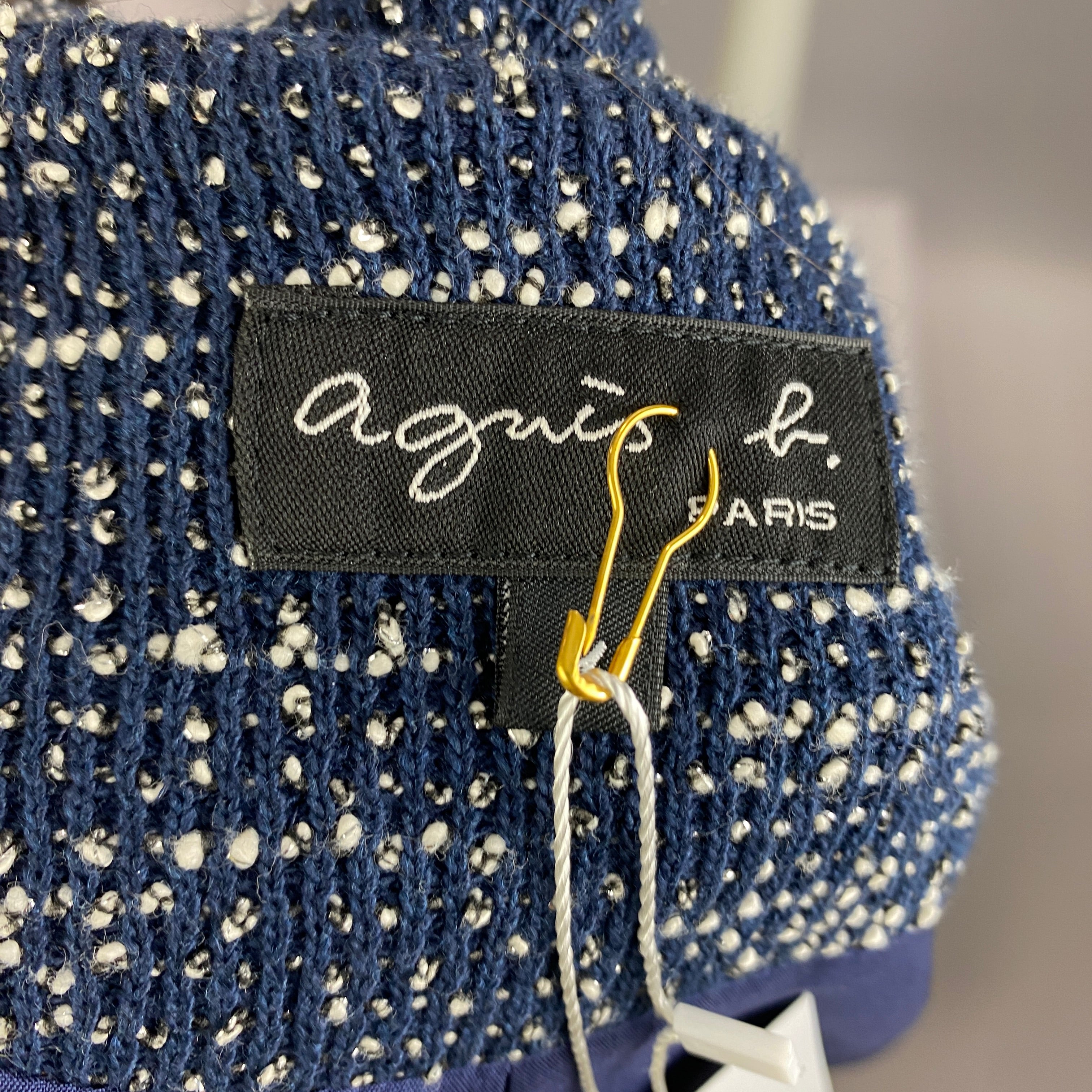 Agnes B Navy & Ivory Boucle Lightweight Crop Jacket S