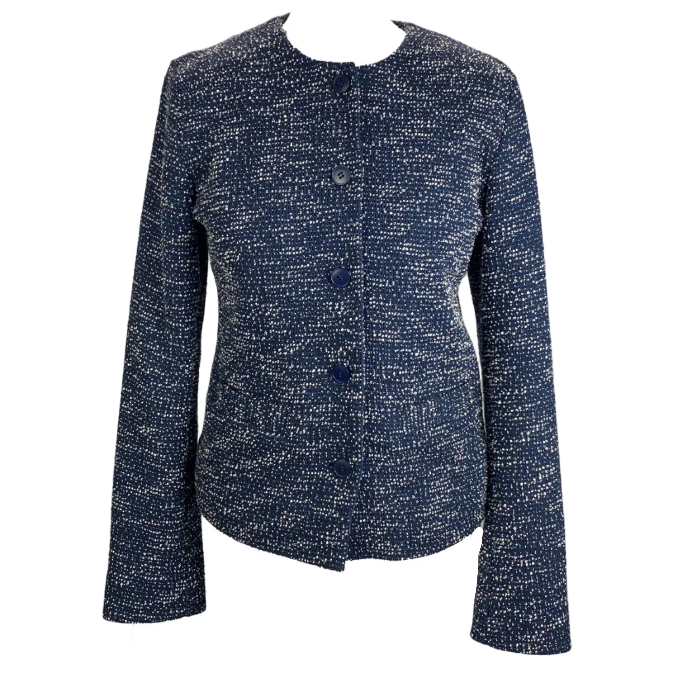 Agnes B Navy & Ivory Boucle Lightweight Crop Jacket S