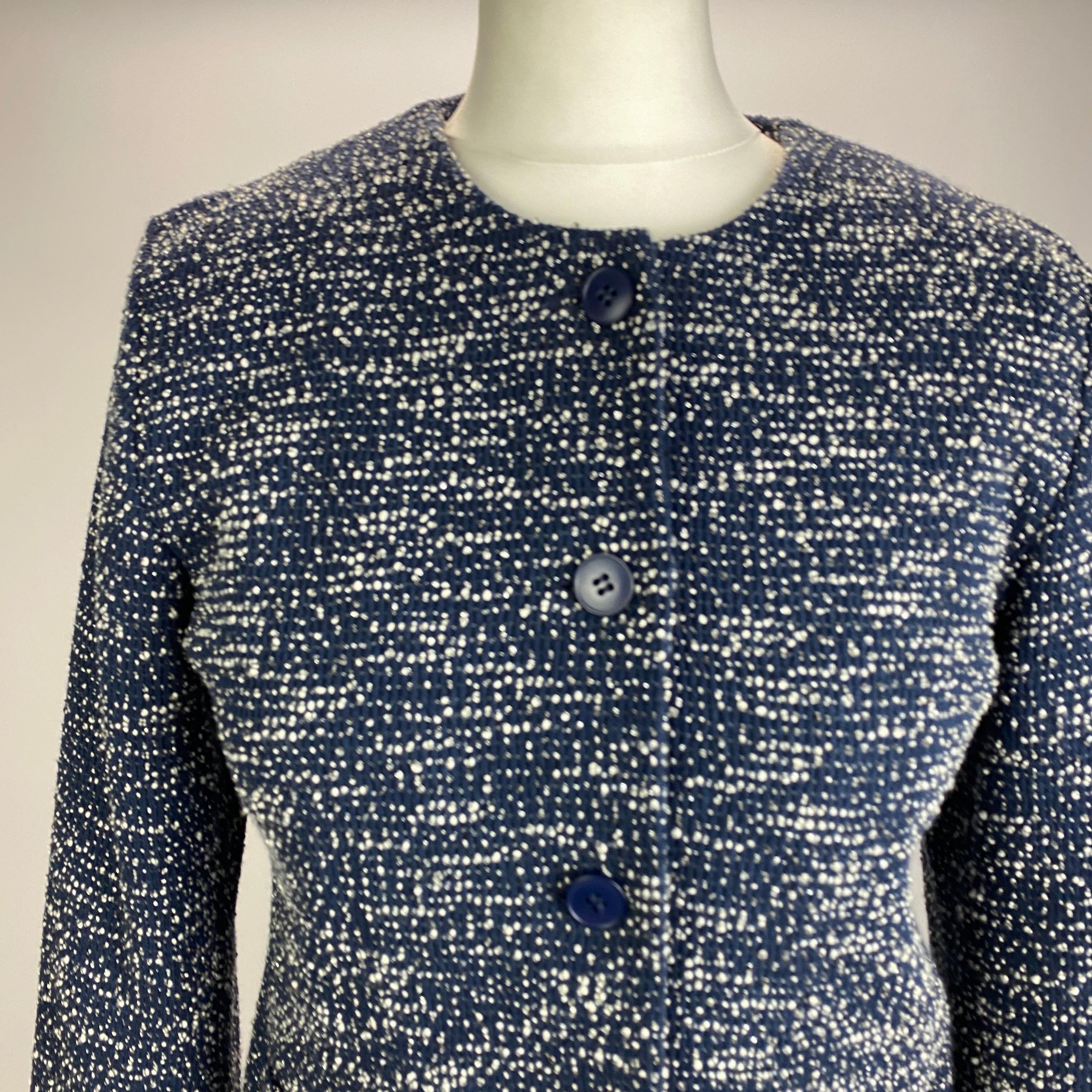 Agnes B Navy & Ivory Boucle Lightweight Crop Jacket S