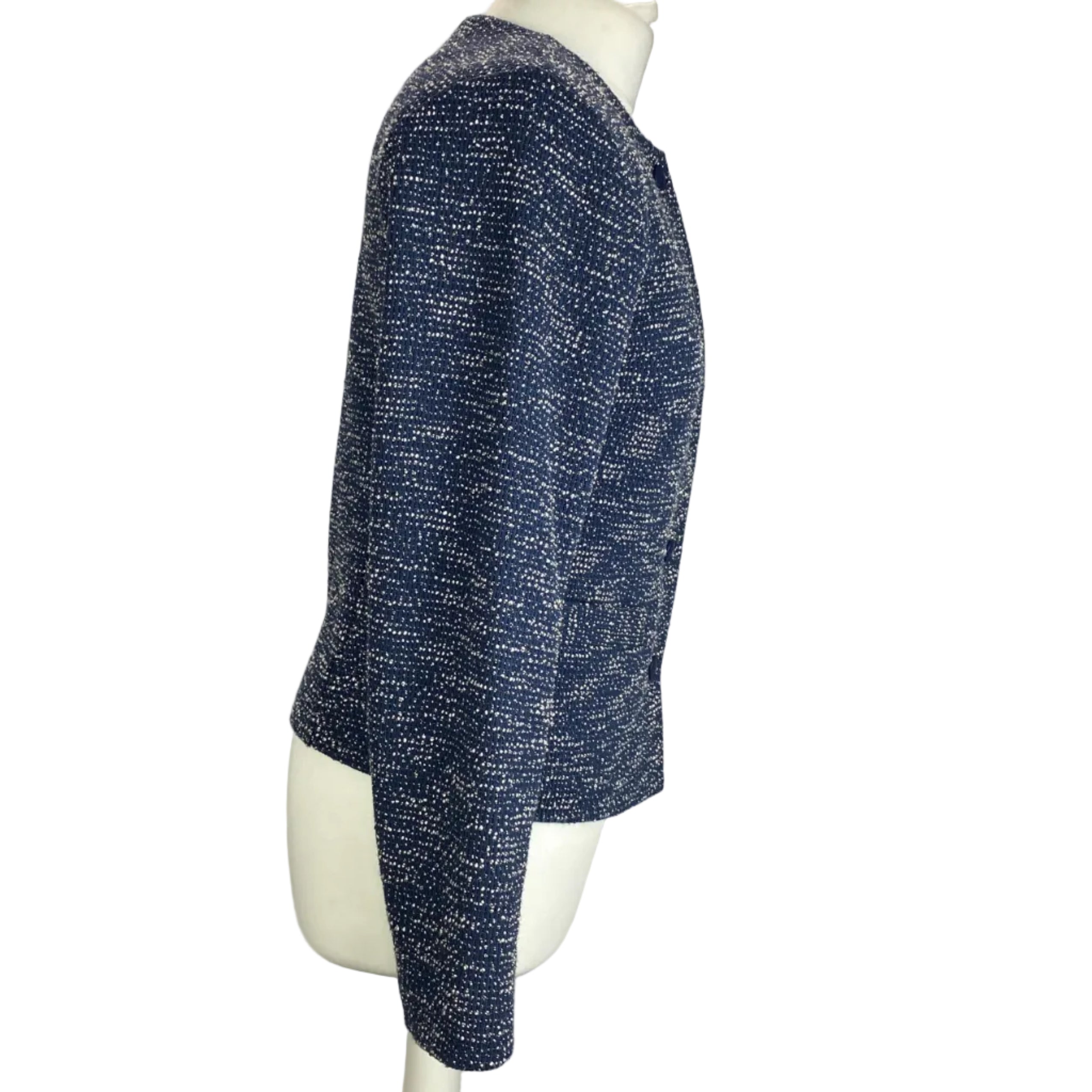 Agnes B Navy & Ivory Boucle Lightweight Crop Jacket S