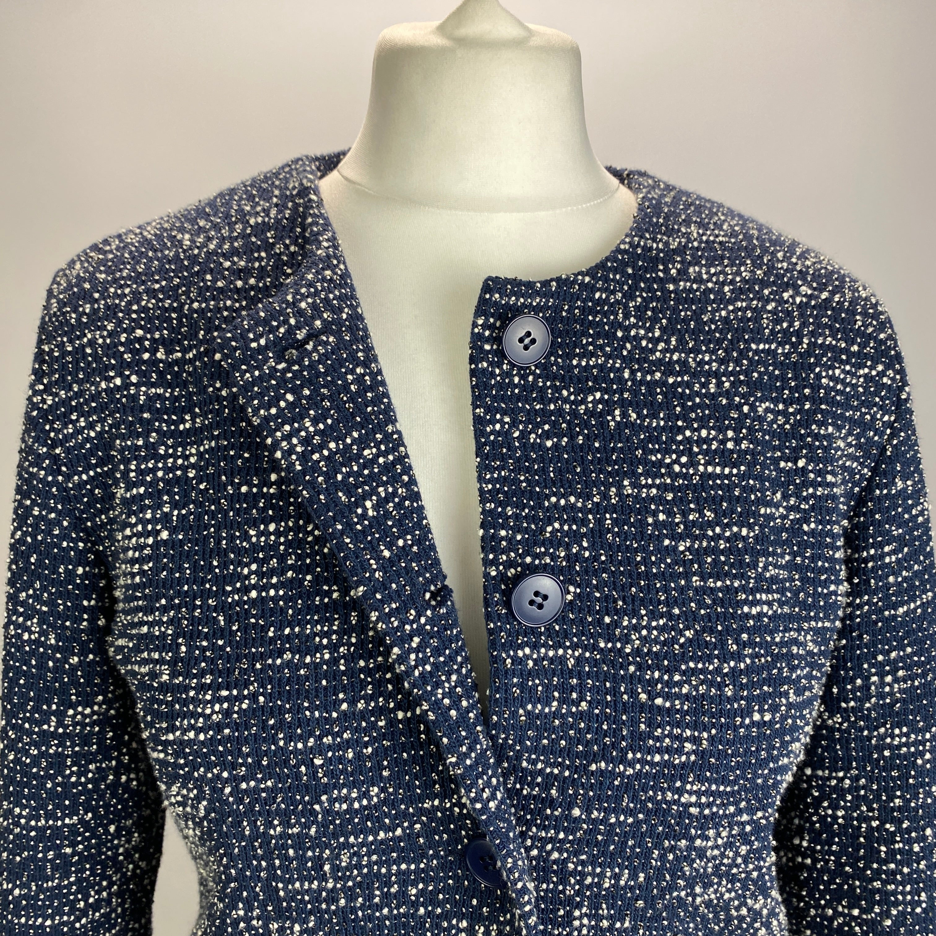 Agnes B Navy & Ivory Boucle Lightweight Crop Jacket S