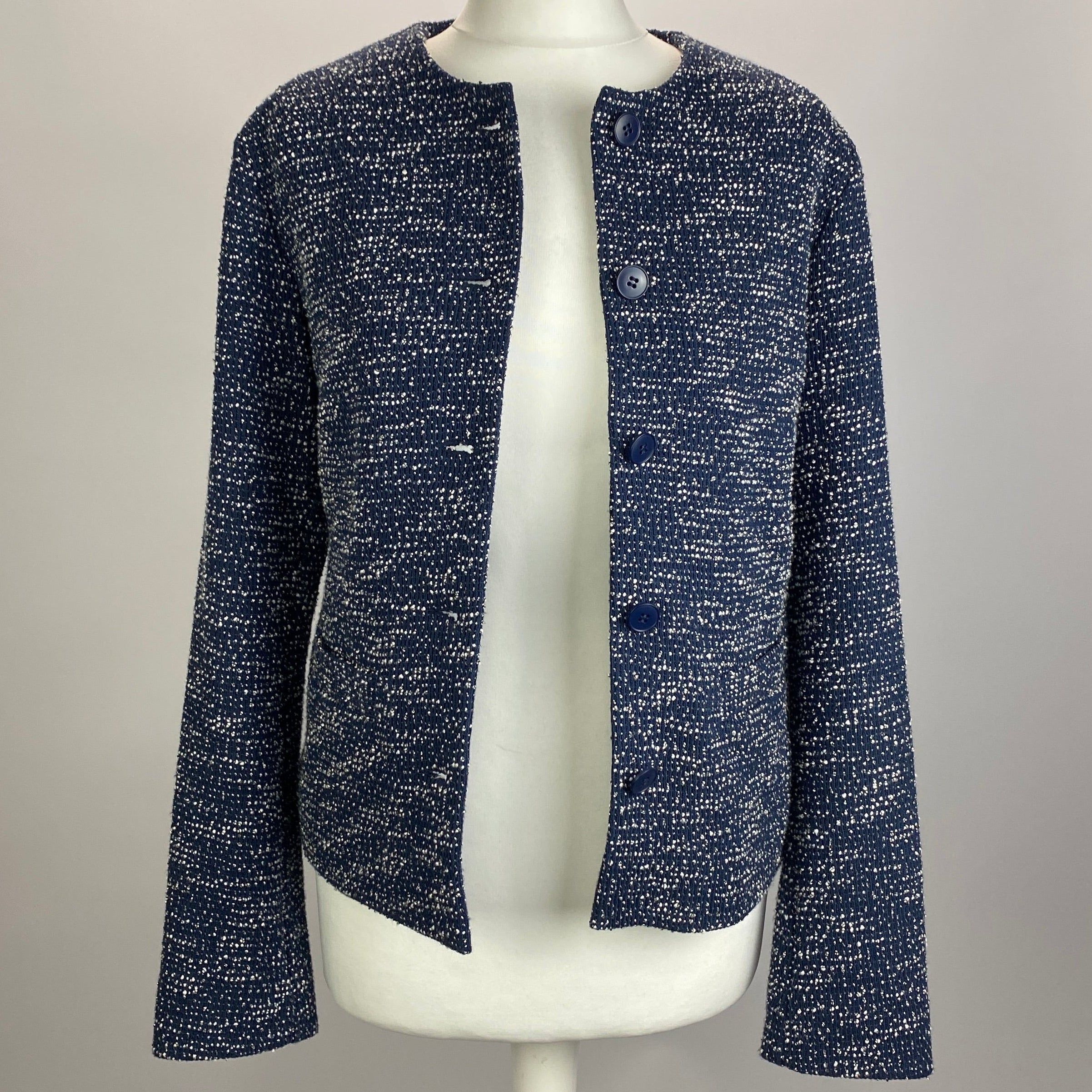 Agnes B Navy & Ivory Boucle Lightweight Crop Jacket S