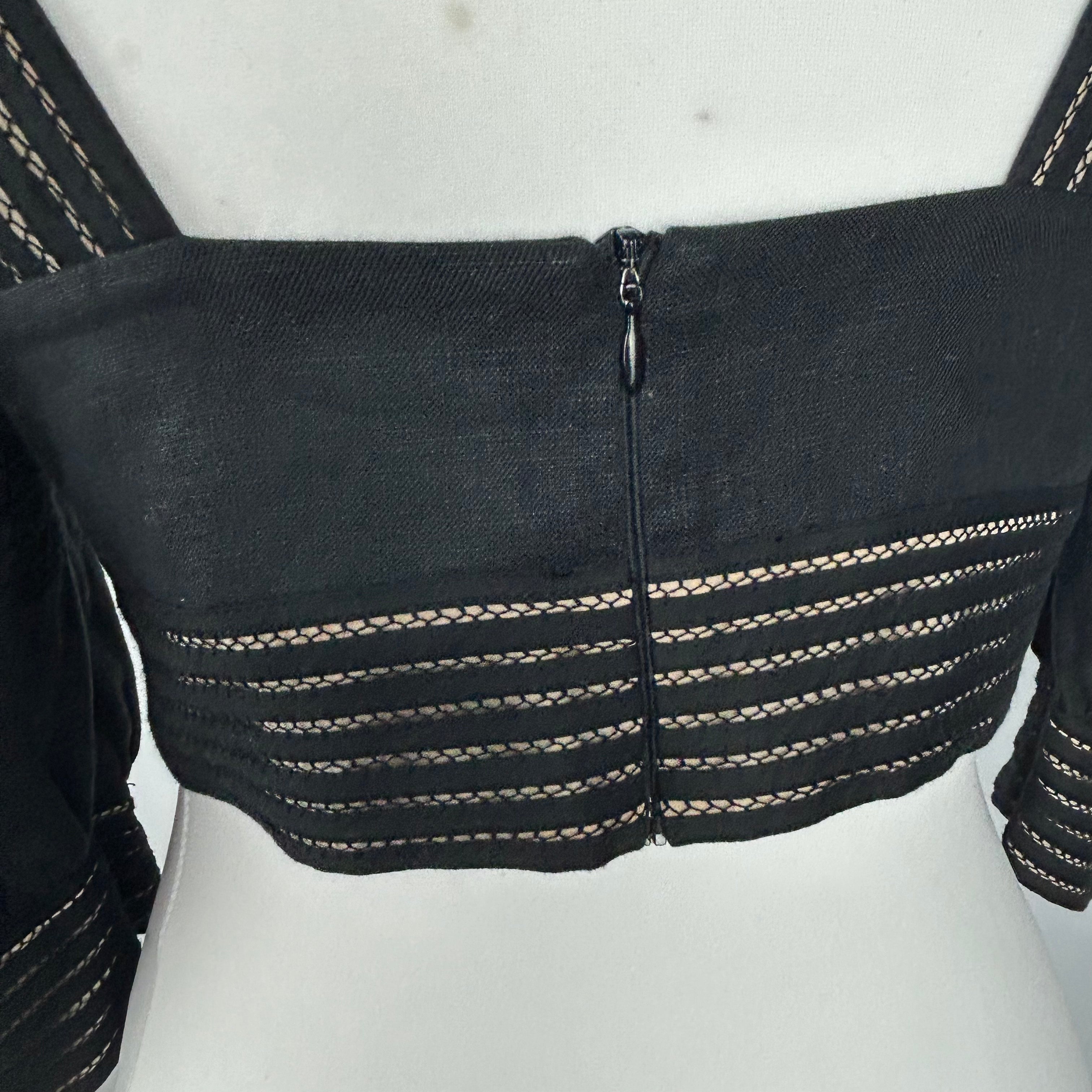 Zimmermann Black Embroidered Linen Crop Top M