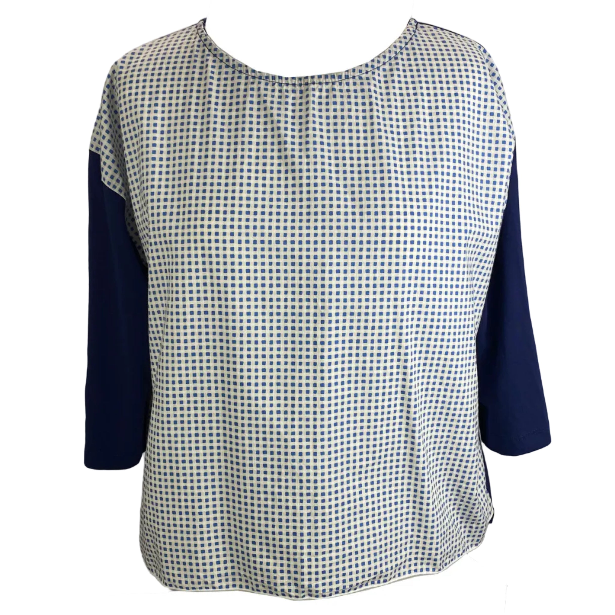 Lea Et Miel Navy & White Check Cotton Tee Top UK8