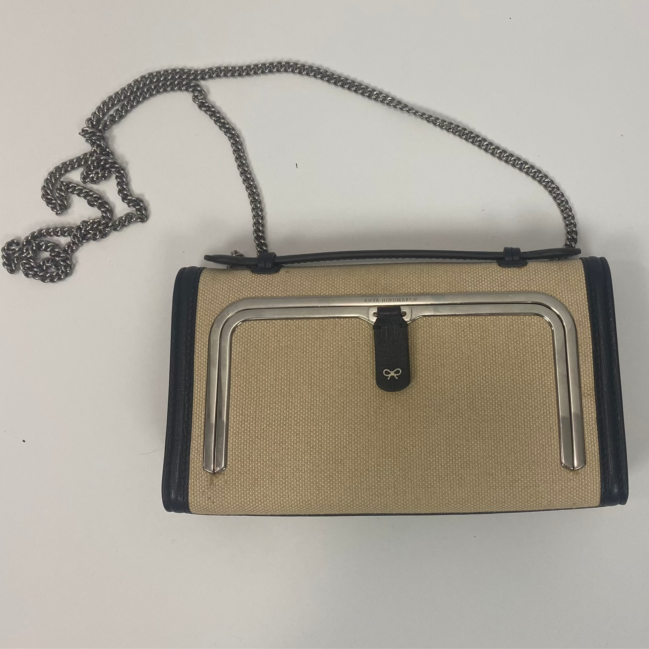 Anya Hindmarch Navy & Cream Postbox Clutch/Shoulder Bag