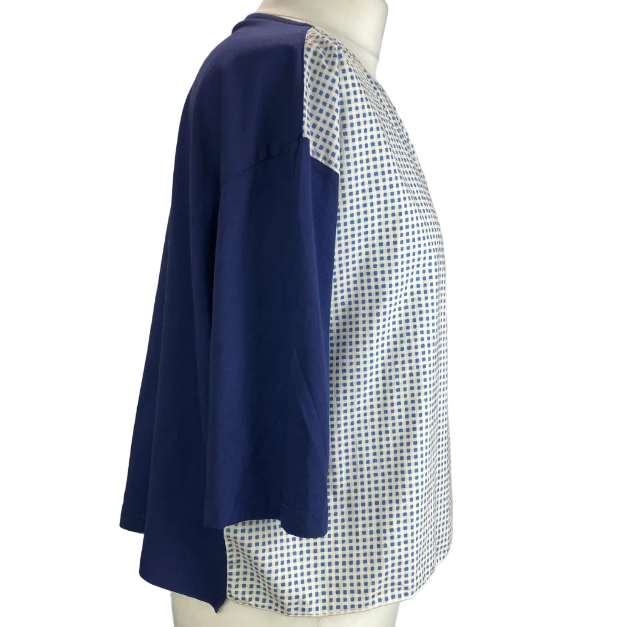 Lea Et Miel Navy & White Check Cotton Tee Top UK8
