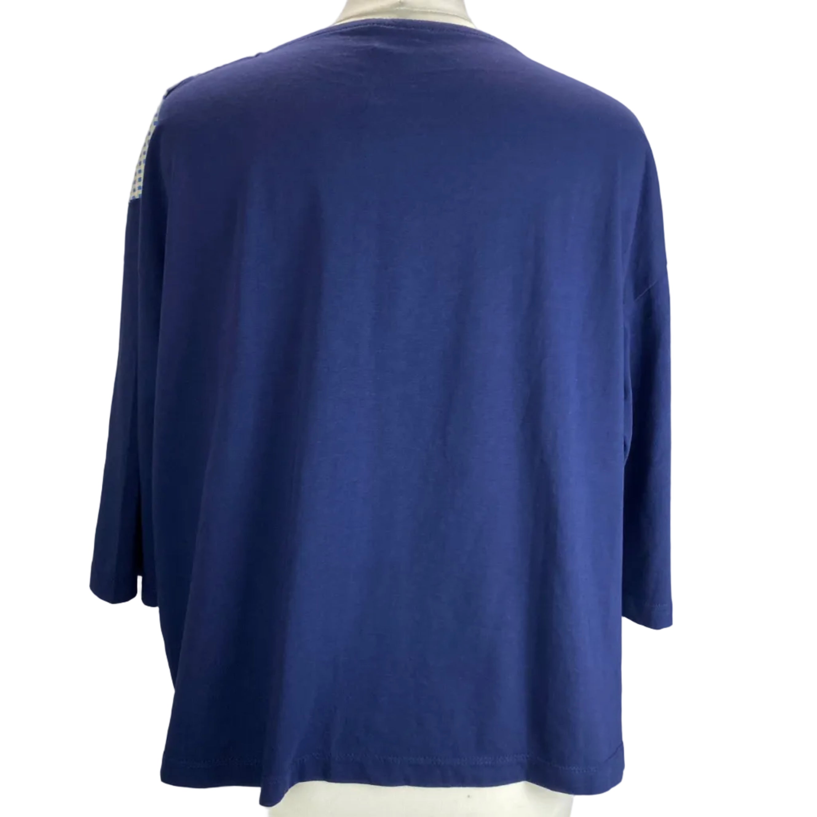 Lea Et Miel Navy & White Check Cotton Tee Top UK8